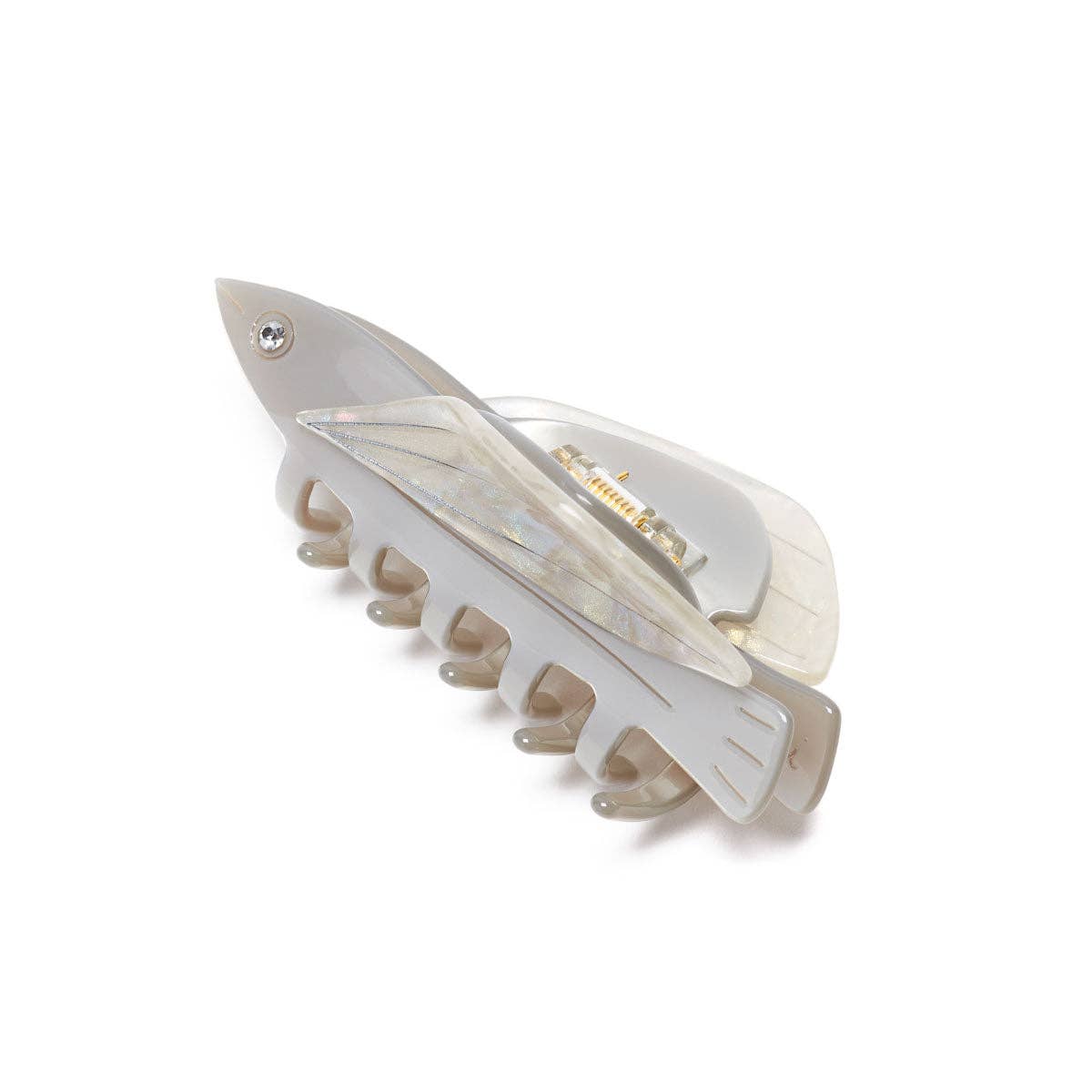 Flying Fish Silver Acetate Hair Claw Clip with Rhinestone