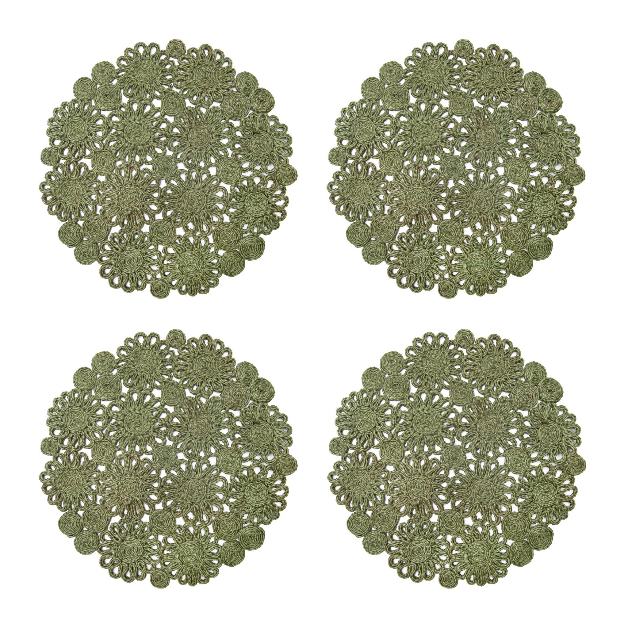 Daisy Jute Placemat | Green | 15" Round | Set of 4