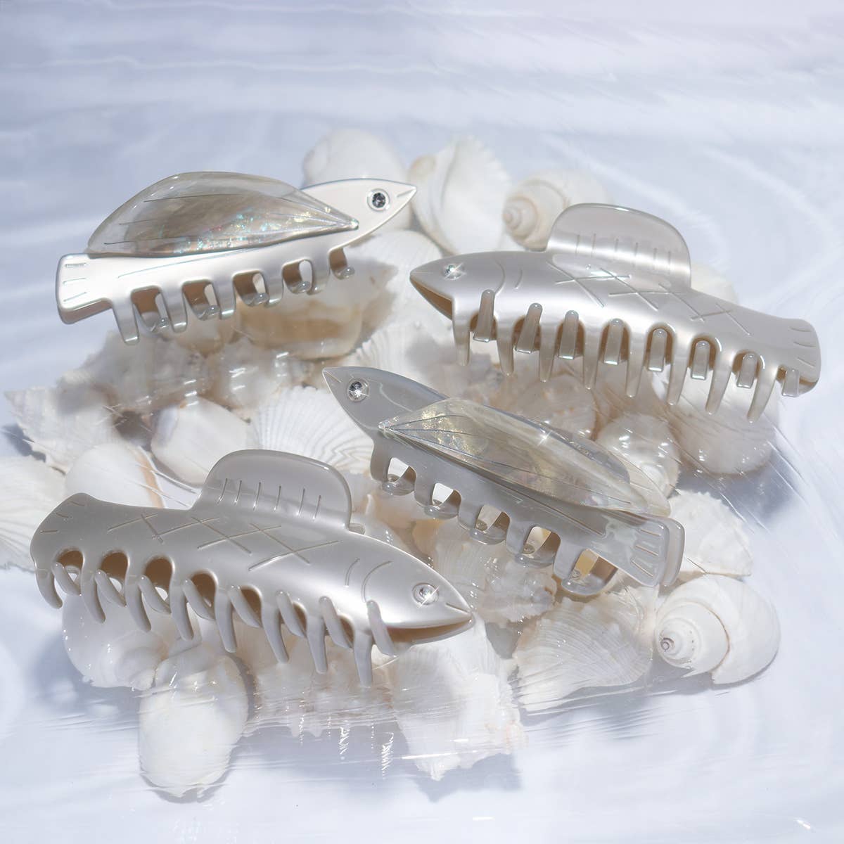 Flying Fish Silver Acetate Hair Claw Clip with Rhinestone