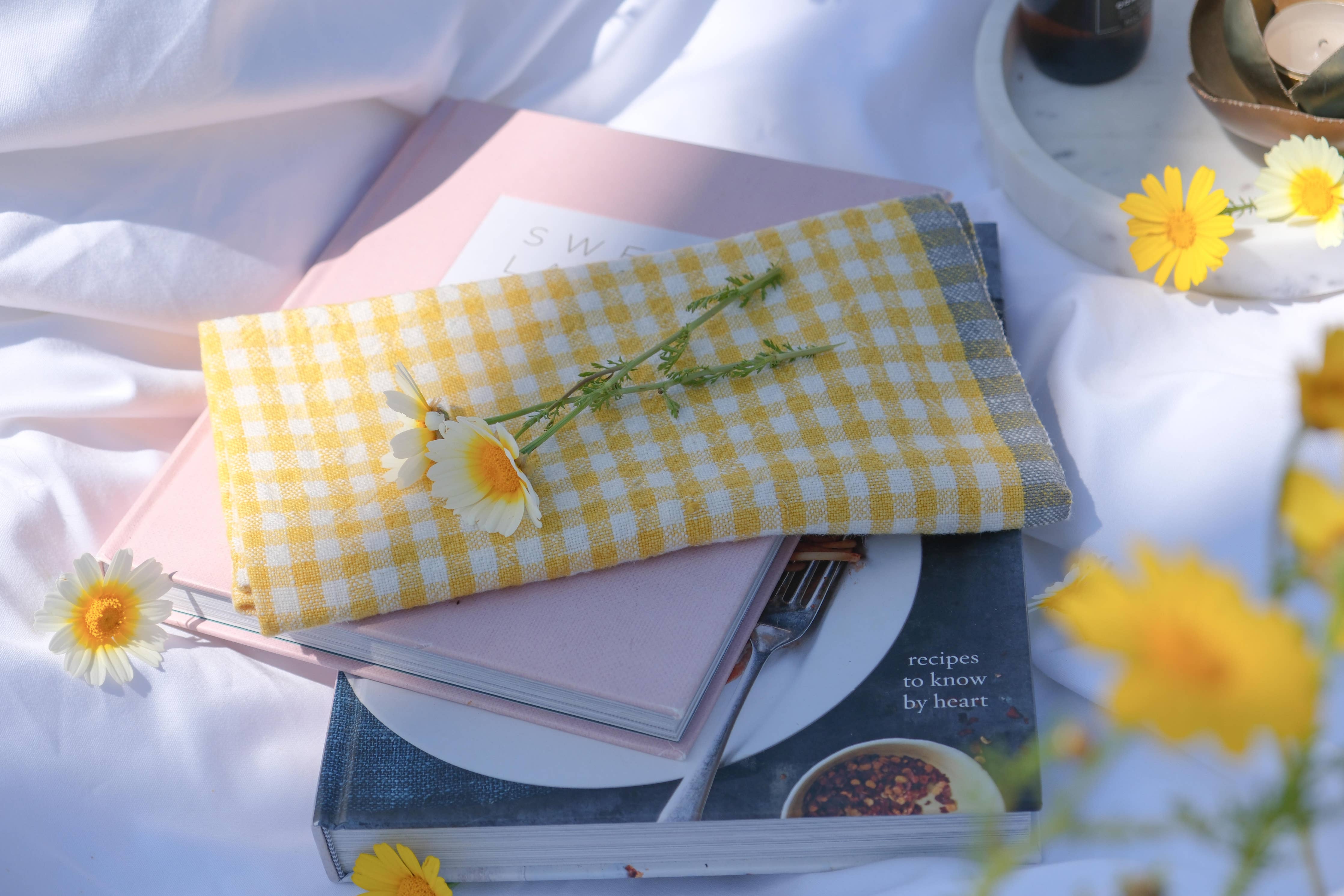 Two-Tone Gingham Dijon/Grey Napkins 20x20 - Set of 4