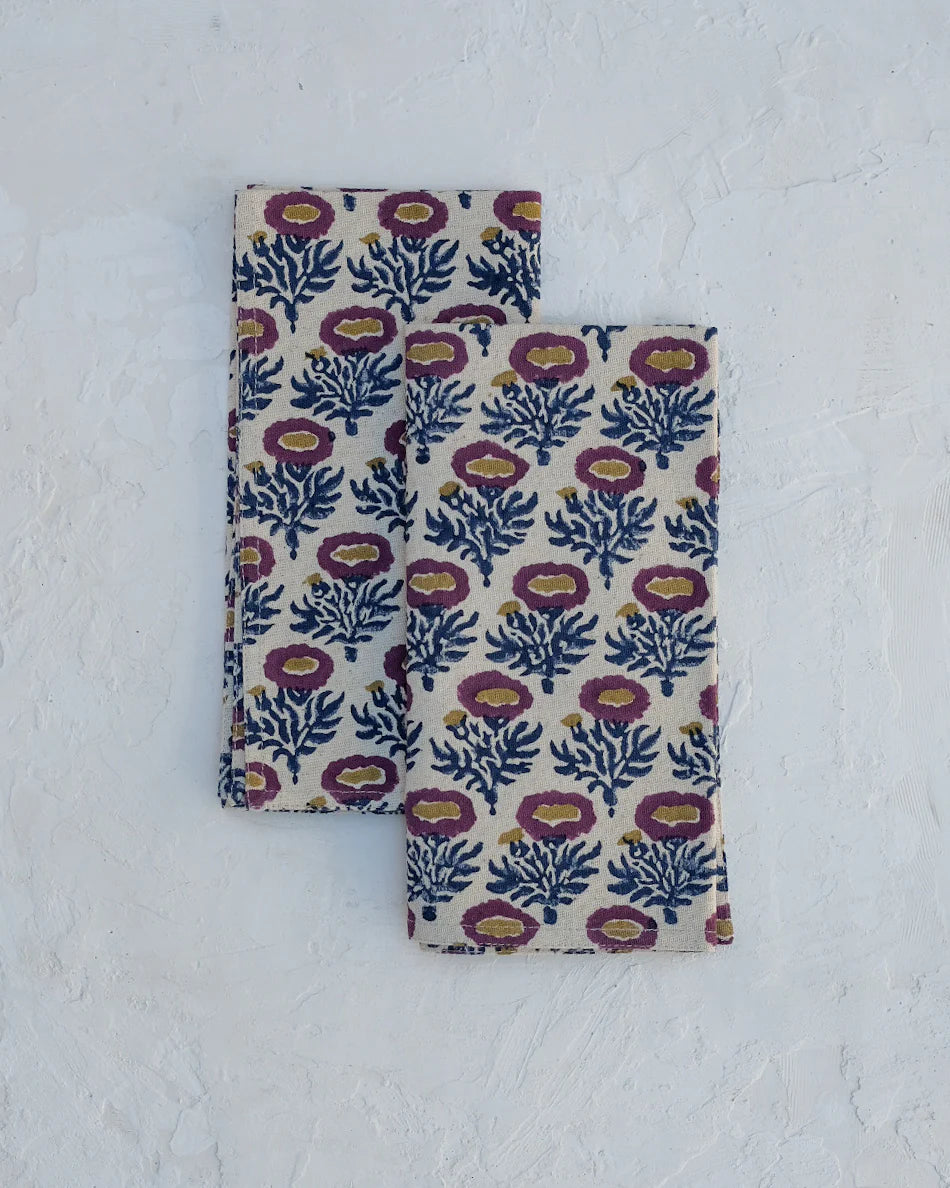 RUMI - BLOCK-PRINTED TABLE NAPKINS - SET OF 4 (BLUE+PLUM)