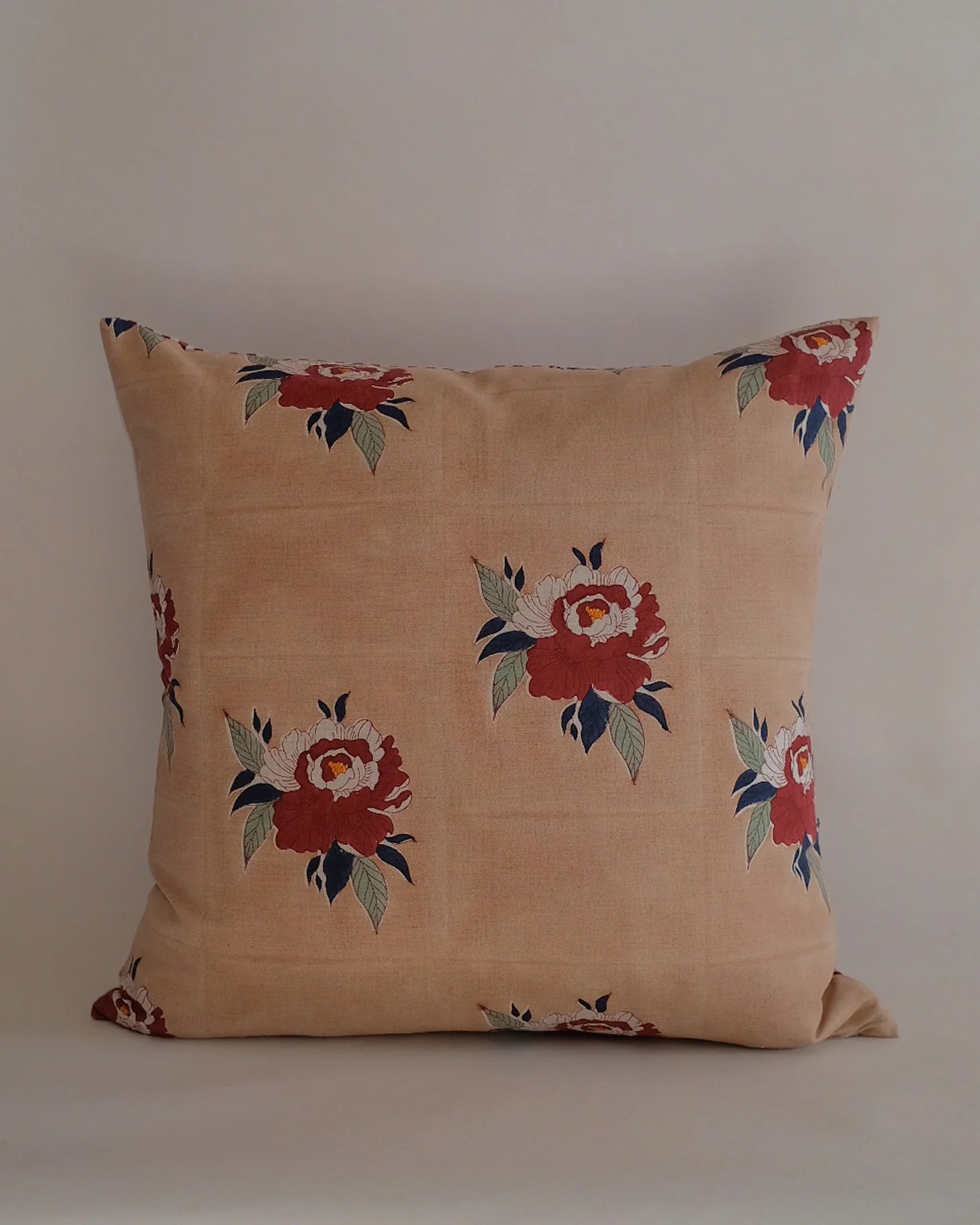 BABITA - HAND BLOCK-PRINTED LINEN PILLOW (RED) 18x18"