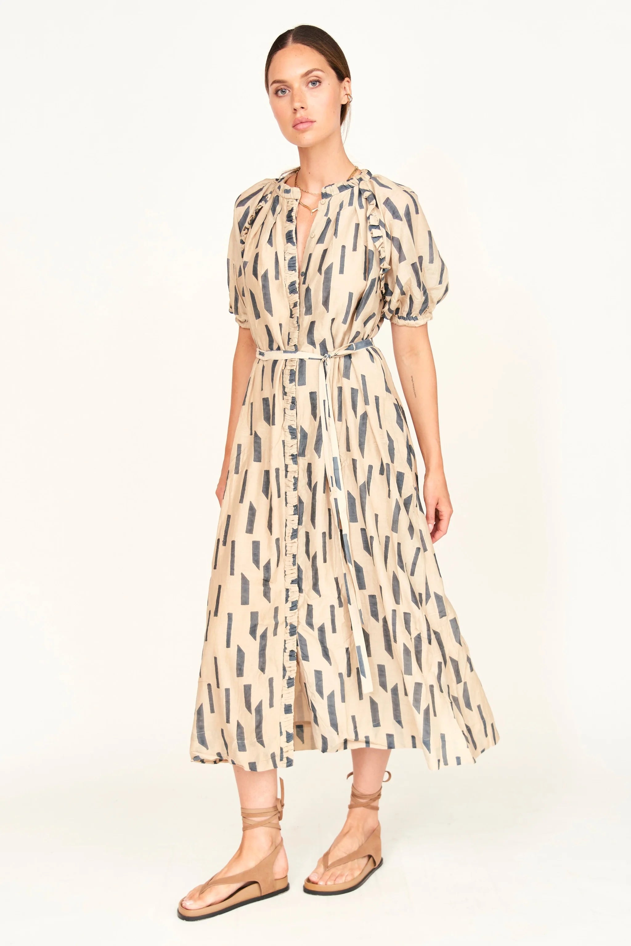 SOMERSET DRESS IN PARCHMENT RAINFALL