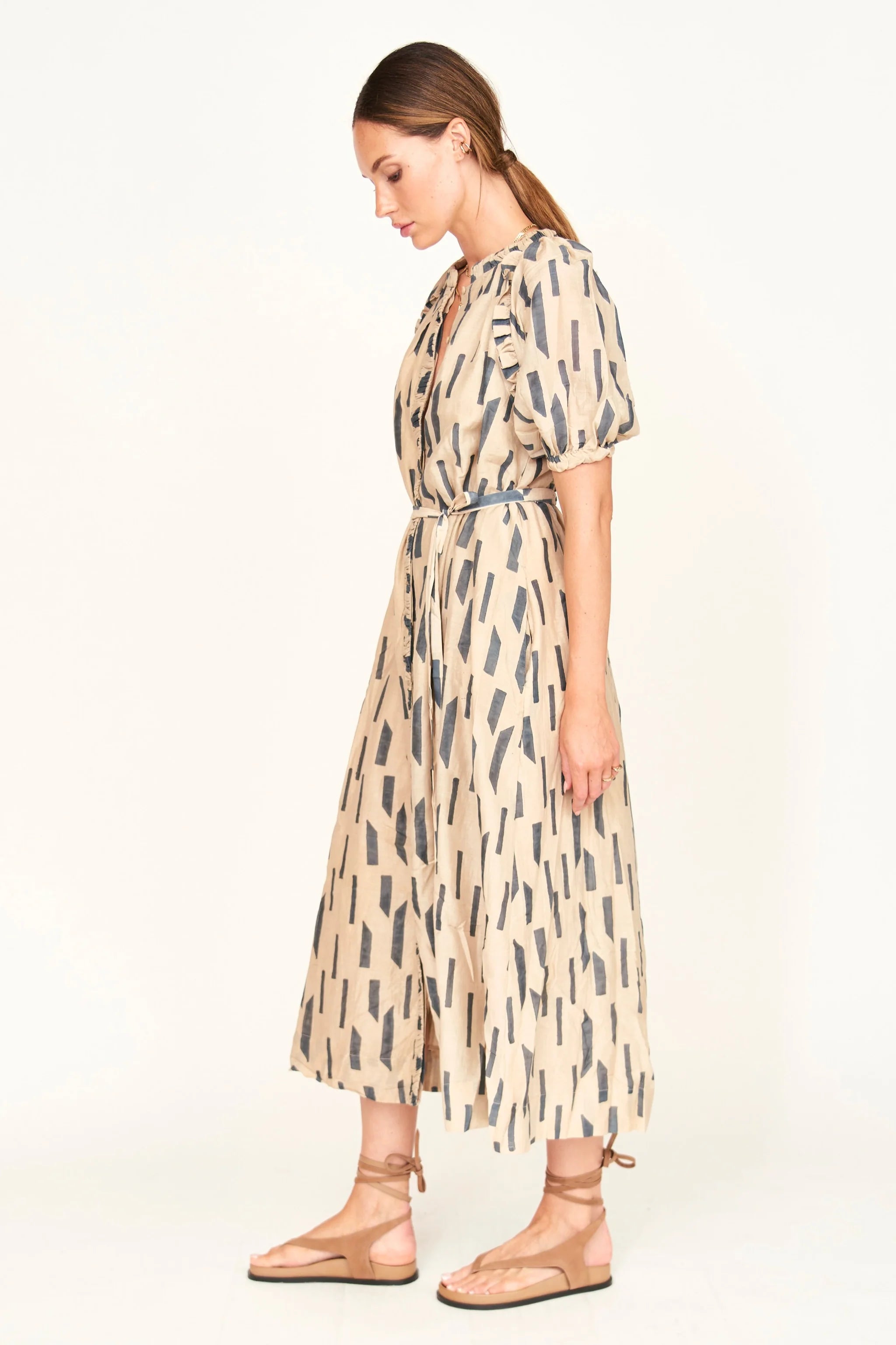 SOMERSET DRESS IN PARCHMENT RAINFALL