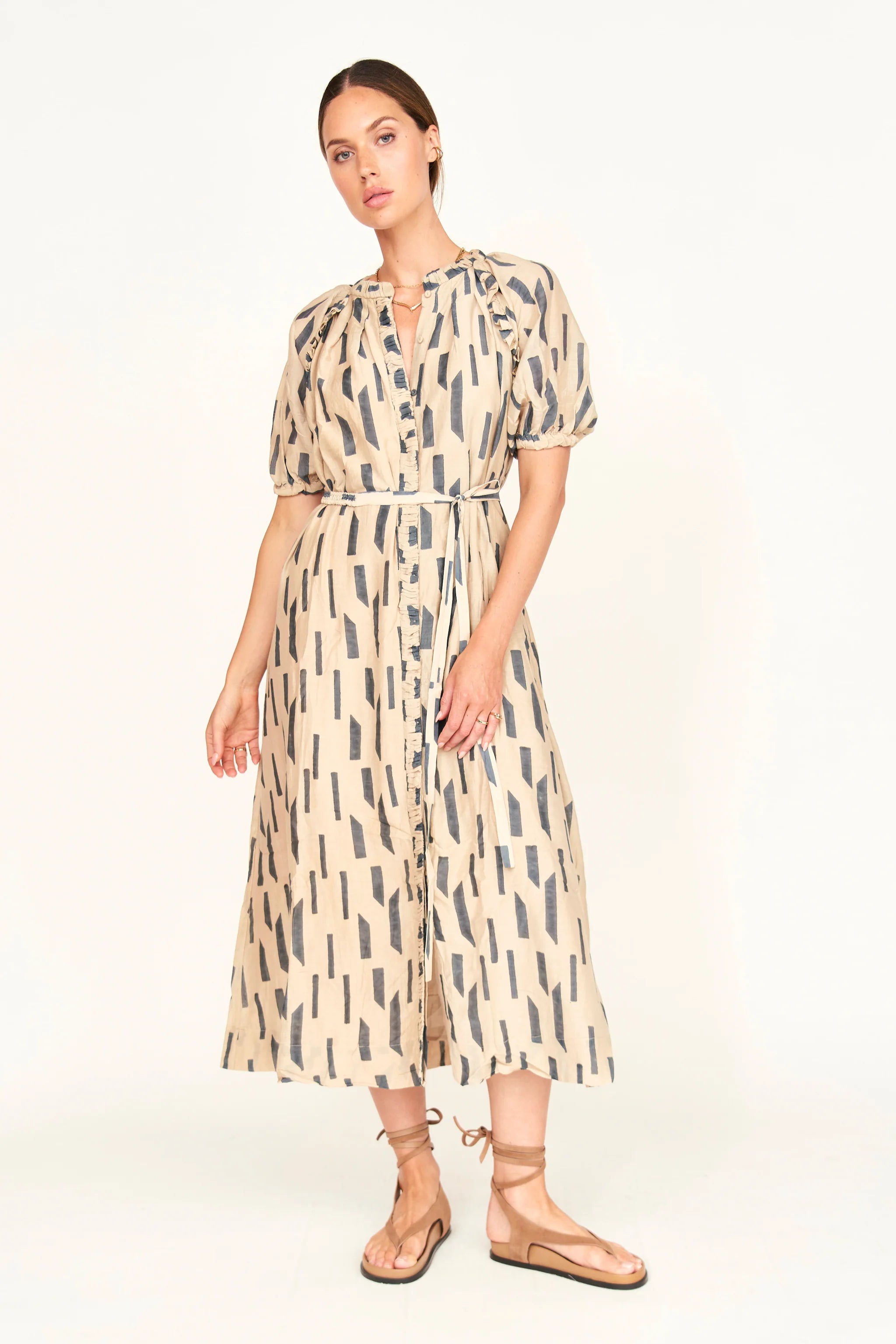 SOMERSET DRESS IN PARCHMENT RAINFALL