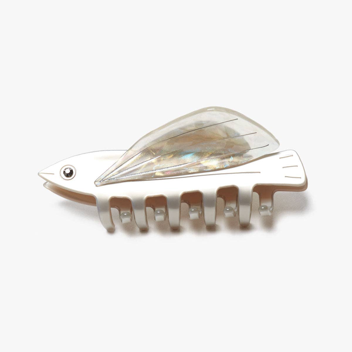 Flying Fish Silver Acetate Hair Claw Clip with Rhinestone