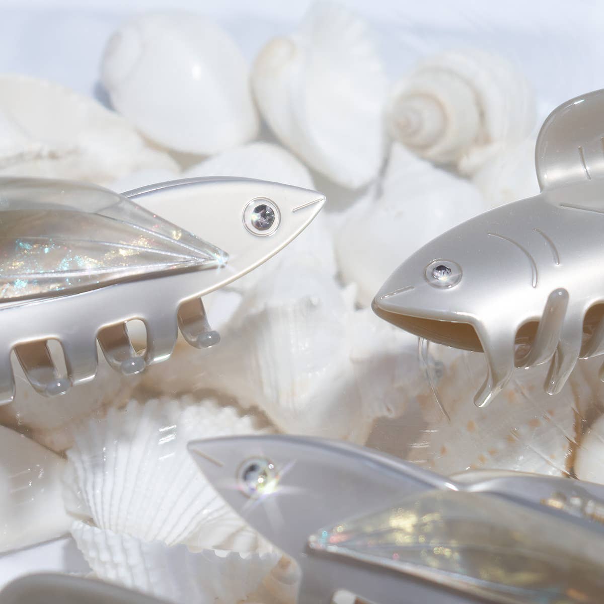 Flying Fish Silver Acetate Hair Claw Clip with Rhinestone