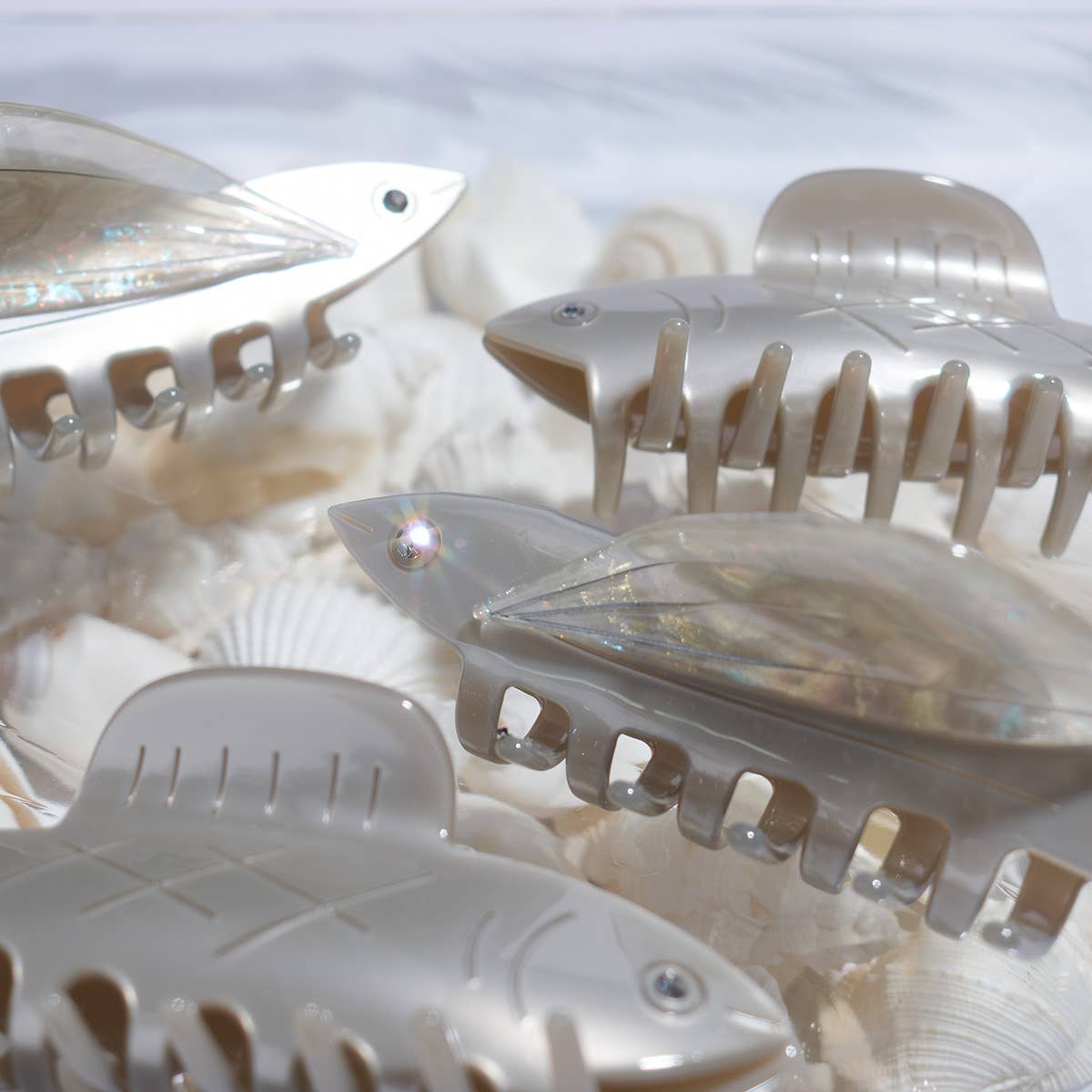 Flying Fish Silver Acetate Hair Claw Clip with Rhinestone