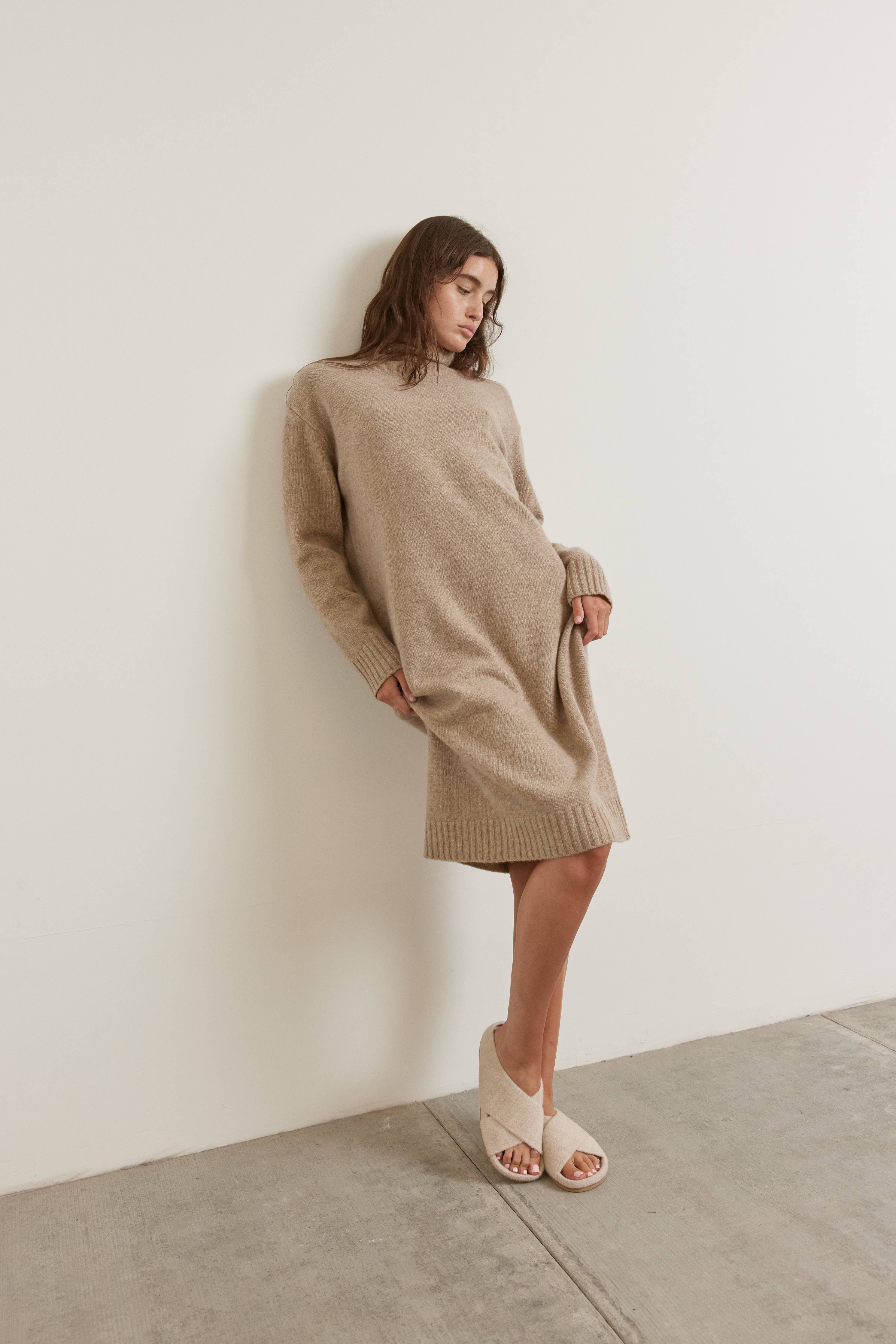 Wool turtleneck midi dress