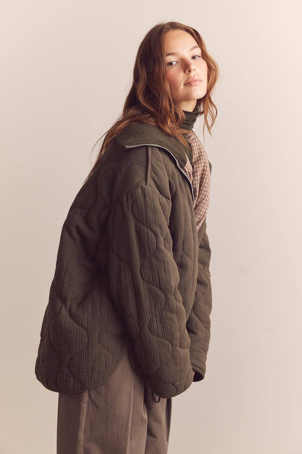 High neck rib collar cotton quilt jacket