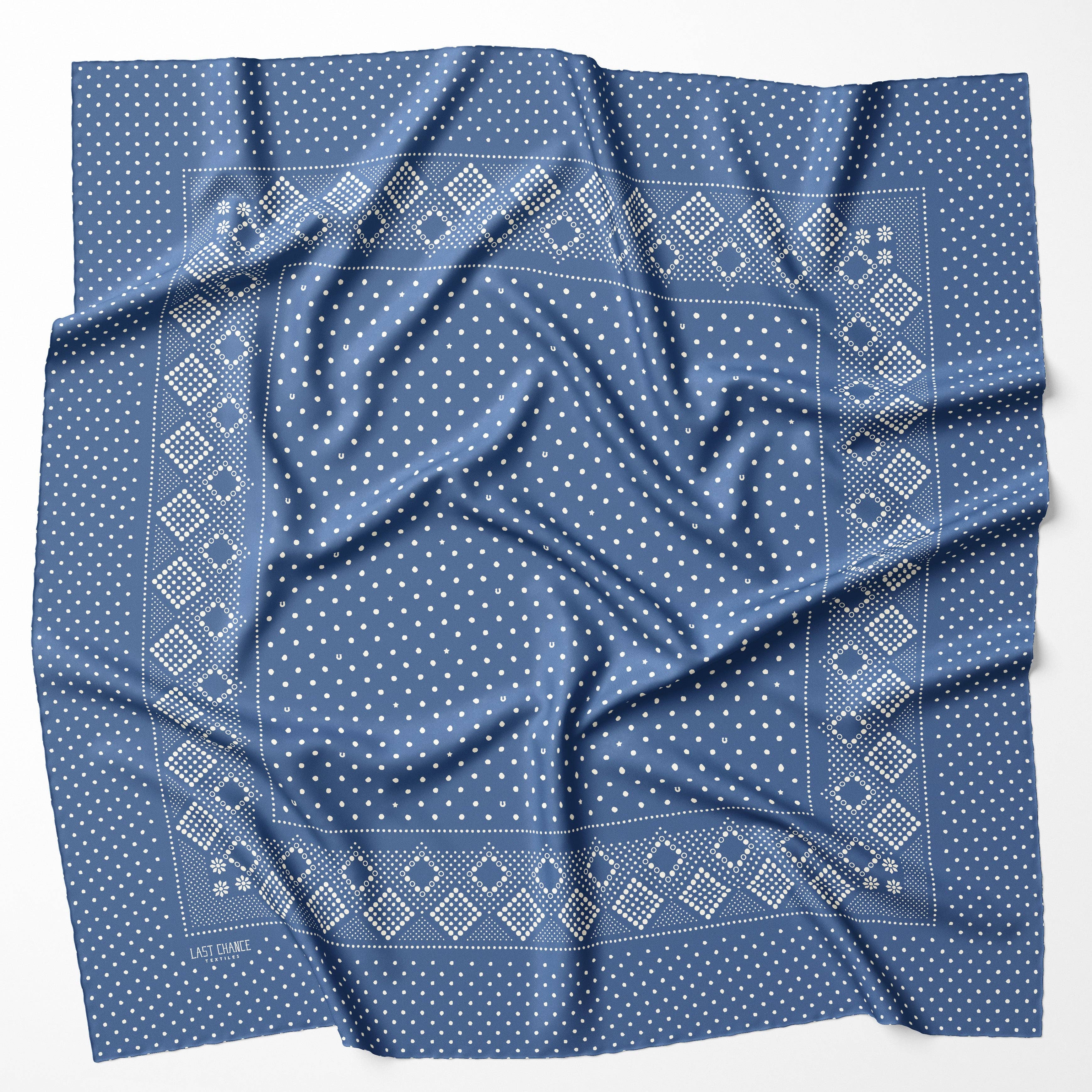 Silk Twill Scarf - Daisy in Denim Blue