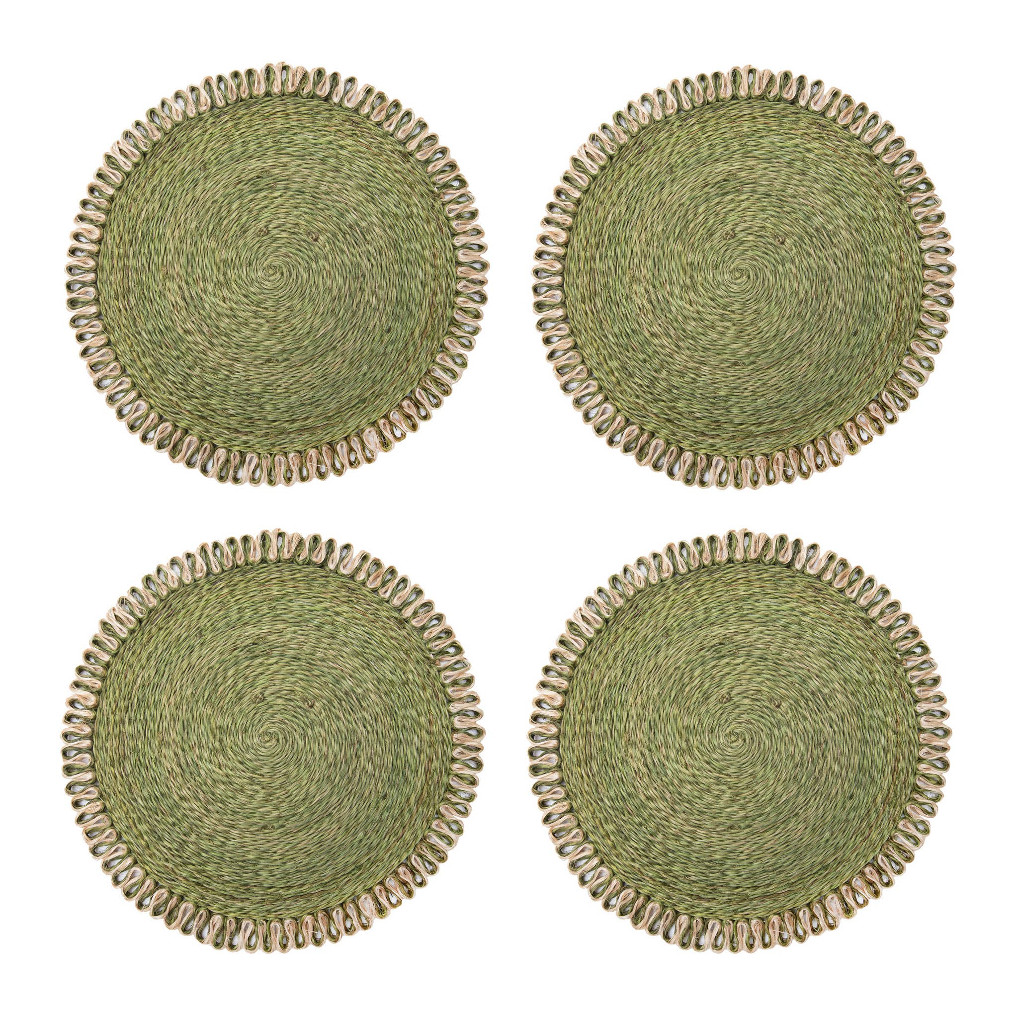 Loopy Abaca Olive Green & Natural 15" Round - Set of 4