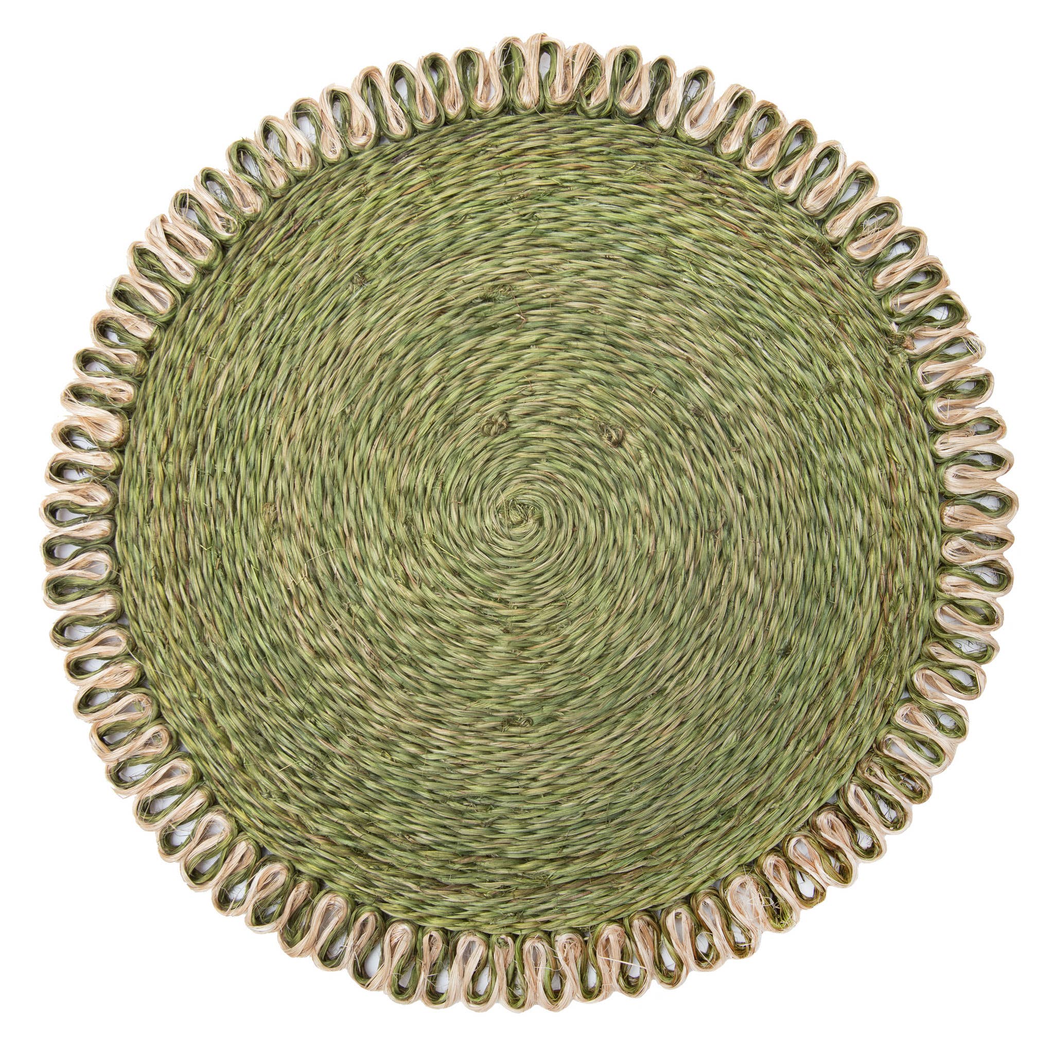 Loopy Abaca Olive Green & Natural 15" Round - Set of 4