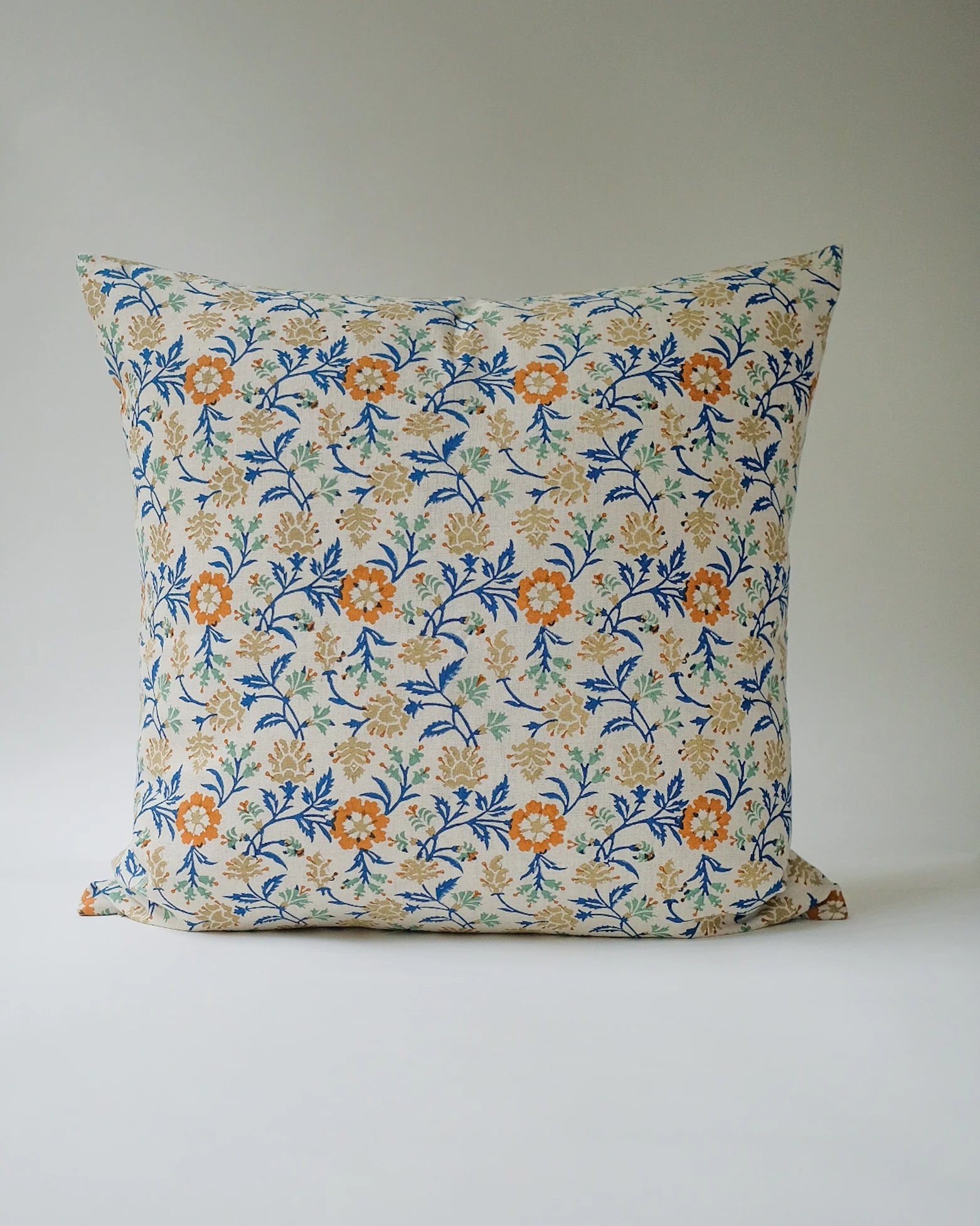 PRIYA - HAND BLOCK-PRINTED LINEN PILLOWCASE (INK BLUE) 22x22"