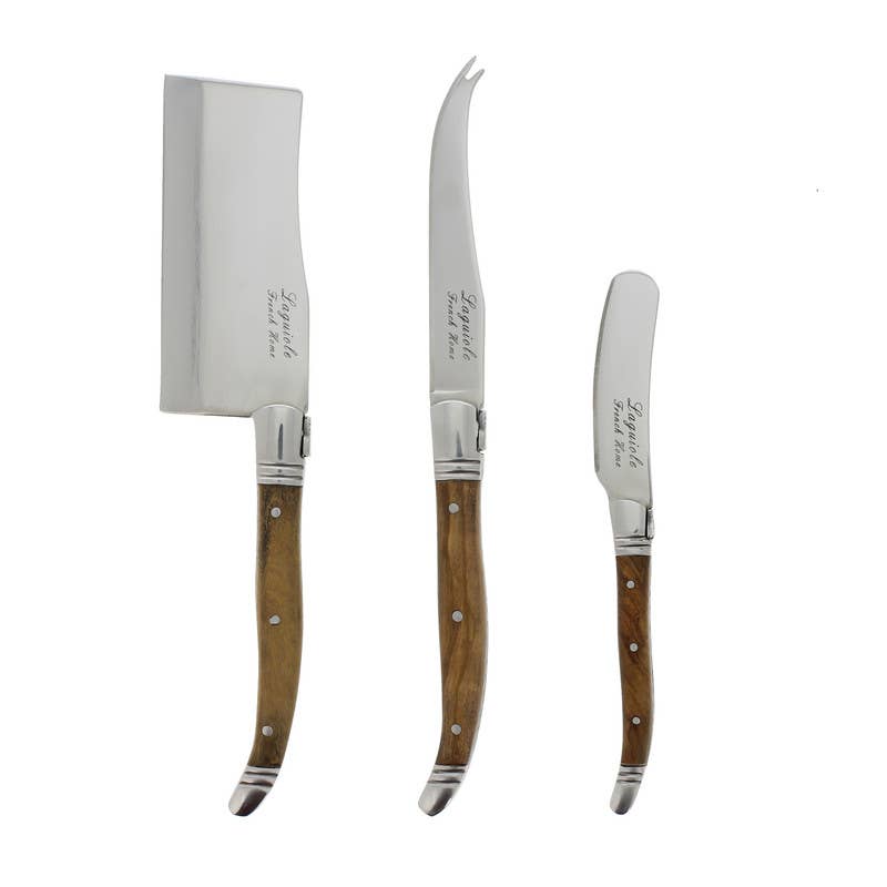 Laguiole Connoisseur Olive Wood Cheese Knife Set, 3pc