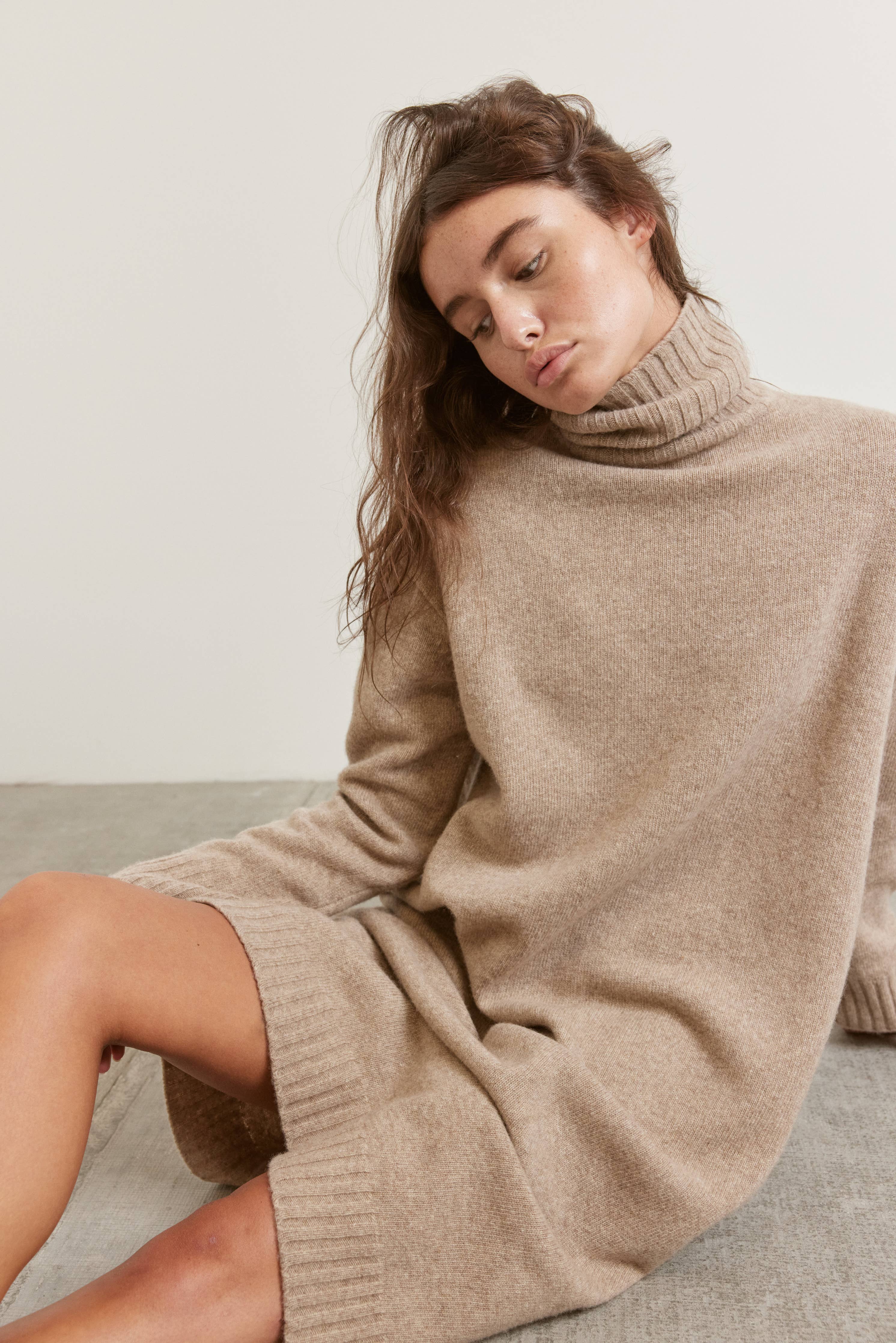 Wool turtleneck midi dress