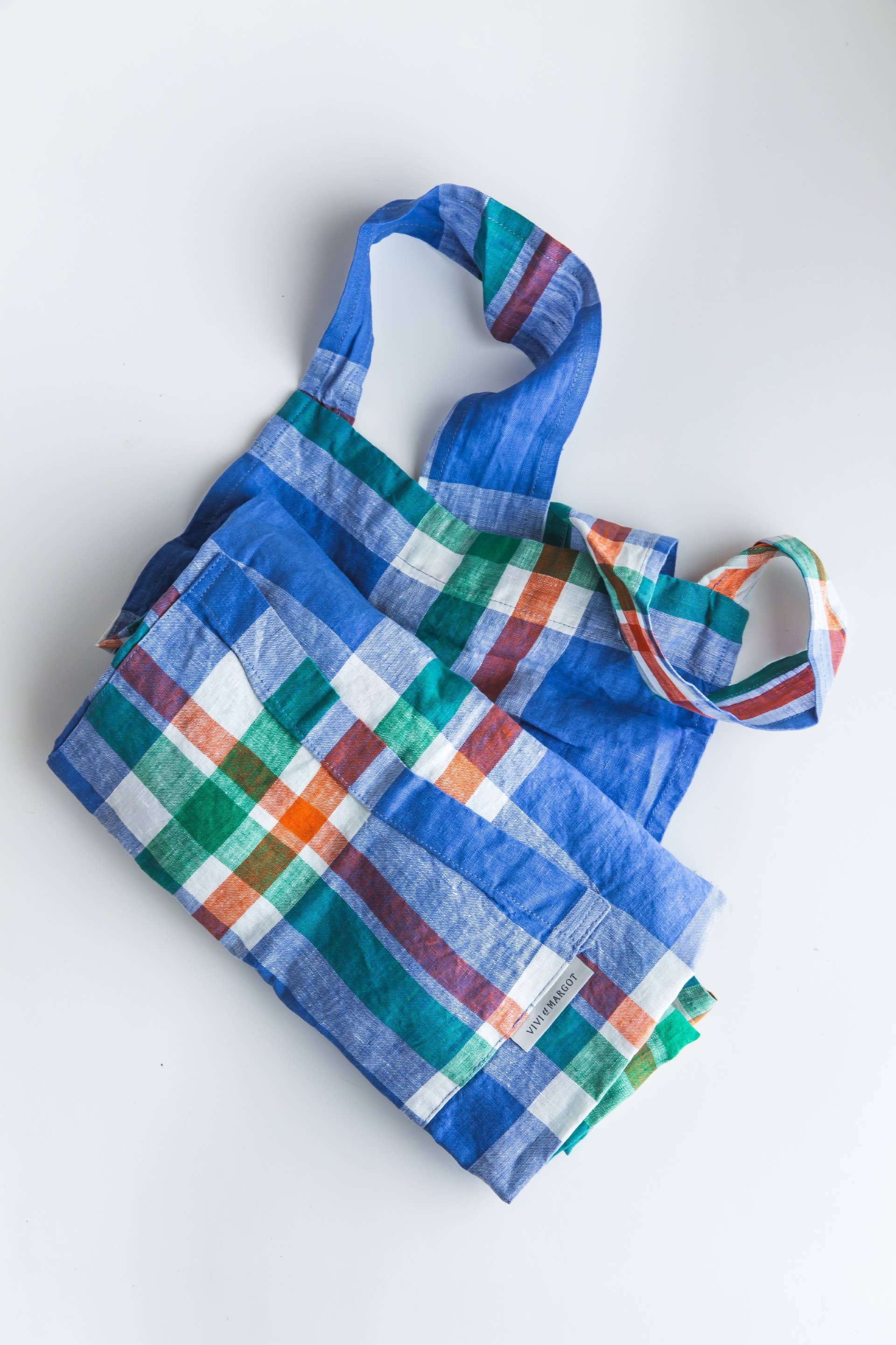 Green Garden Check French Linen Apron