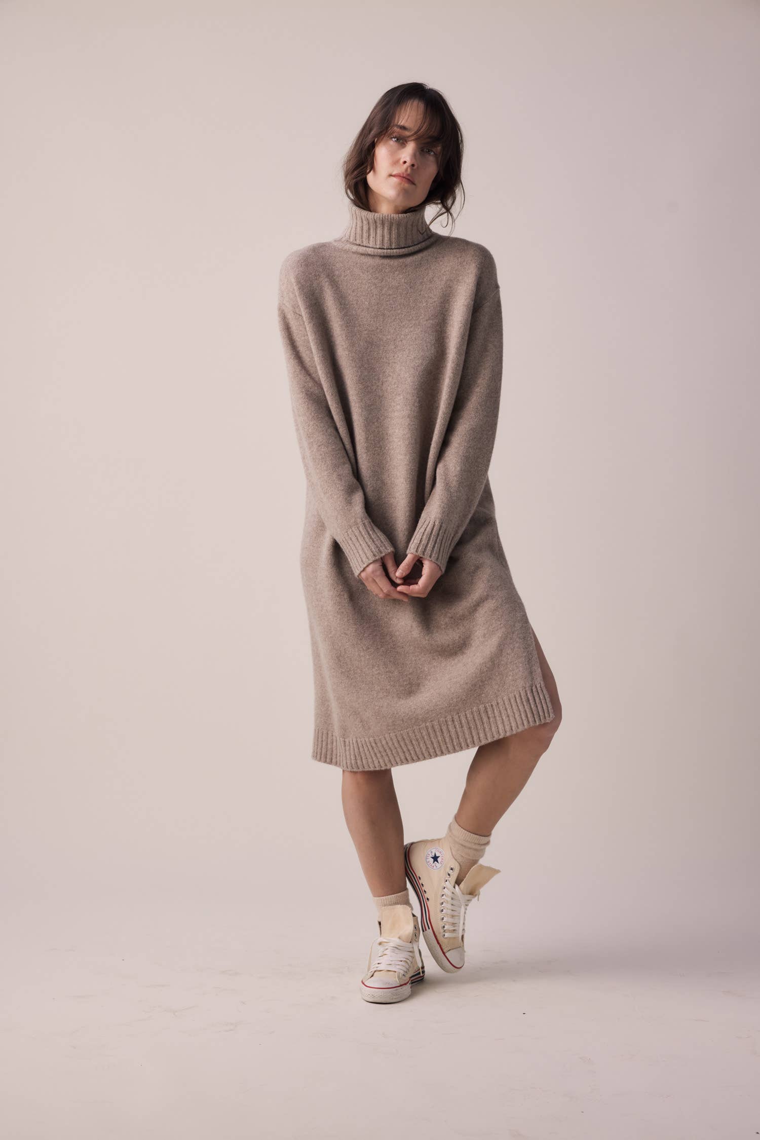 Wool turtleneck midi dress