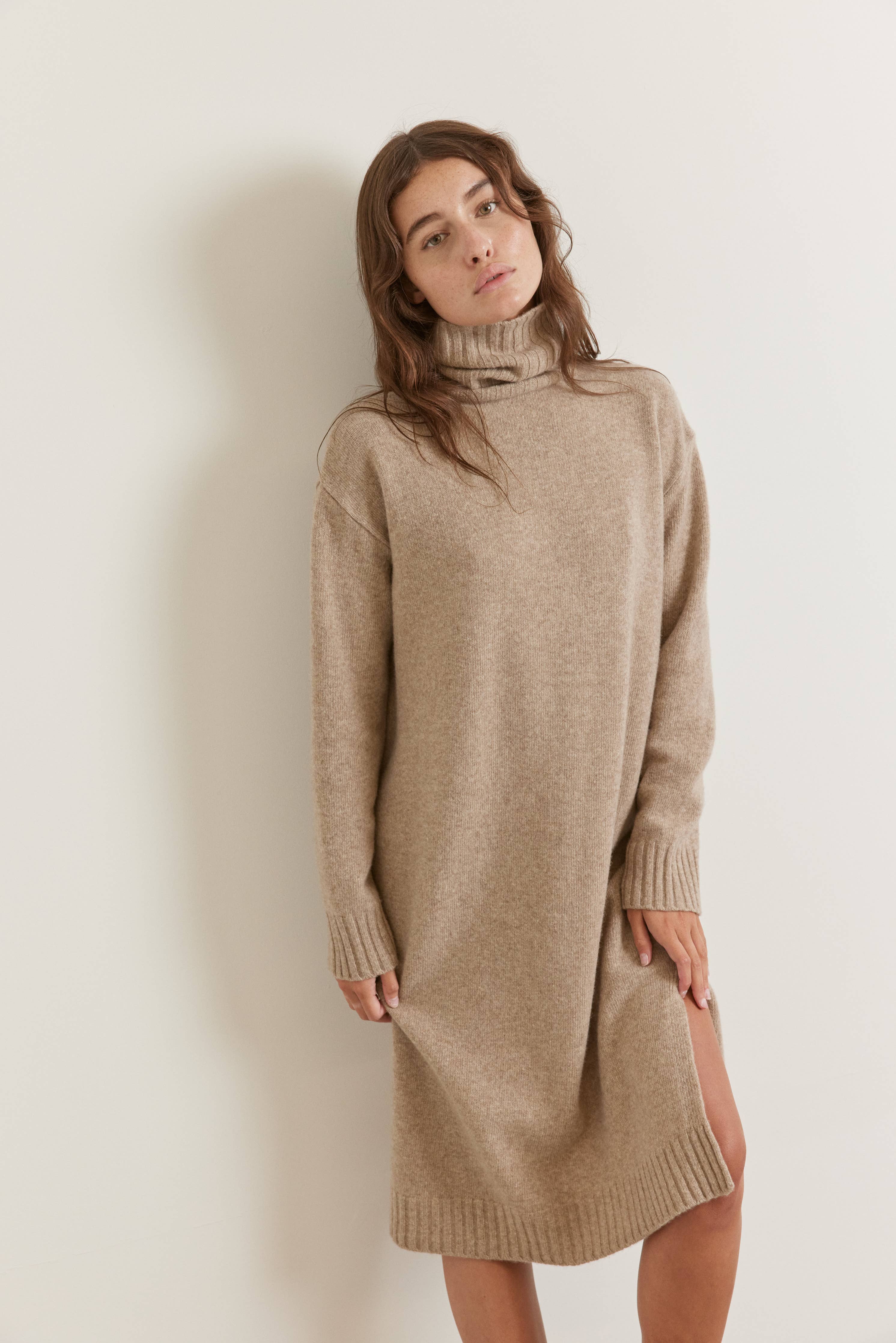 Wool turtleneck midi dress