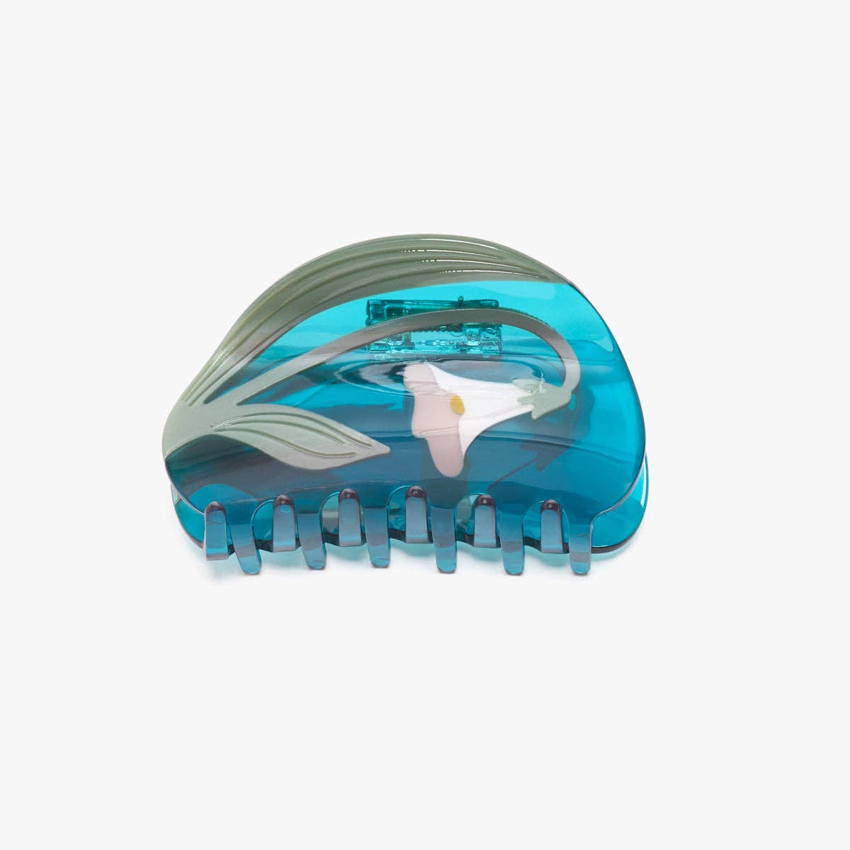 Alba White Vine Flower Teal Acetate Hair Claw Clip Accessory