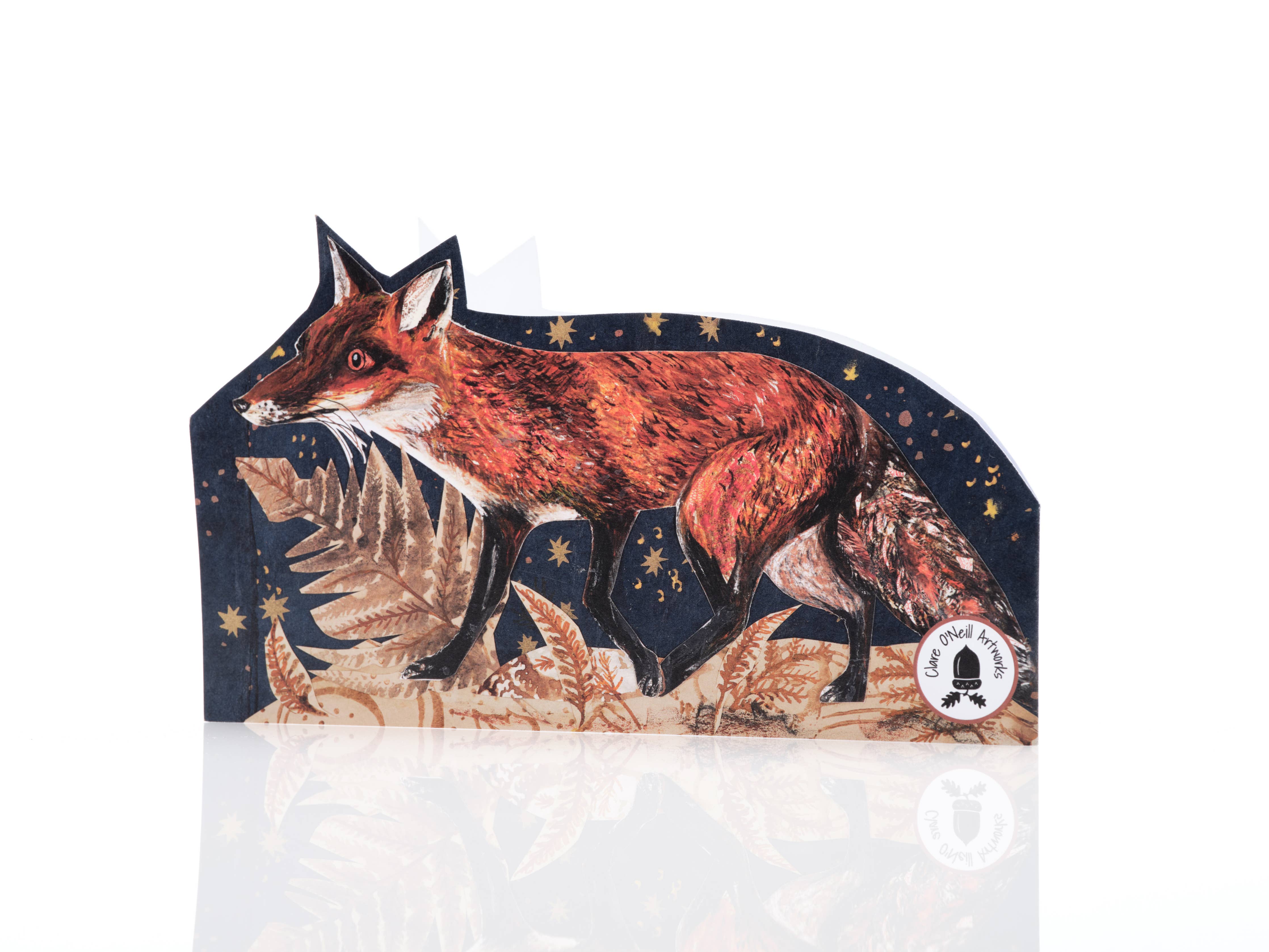 Night Fox die cut blank greeting card