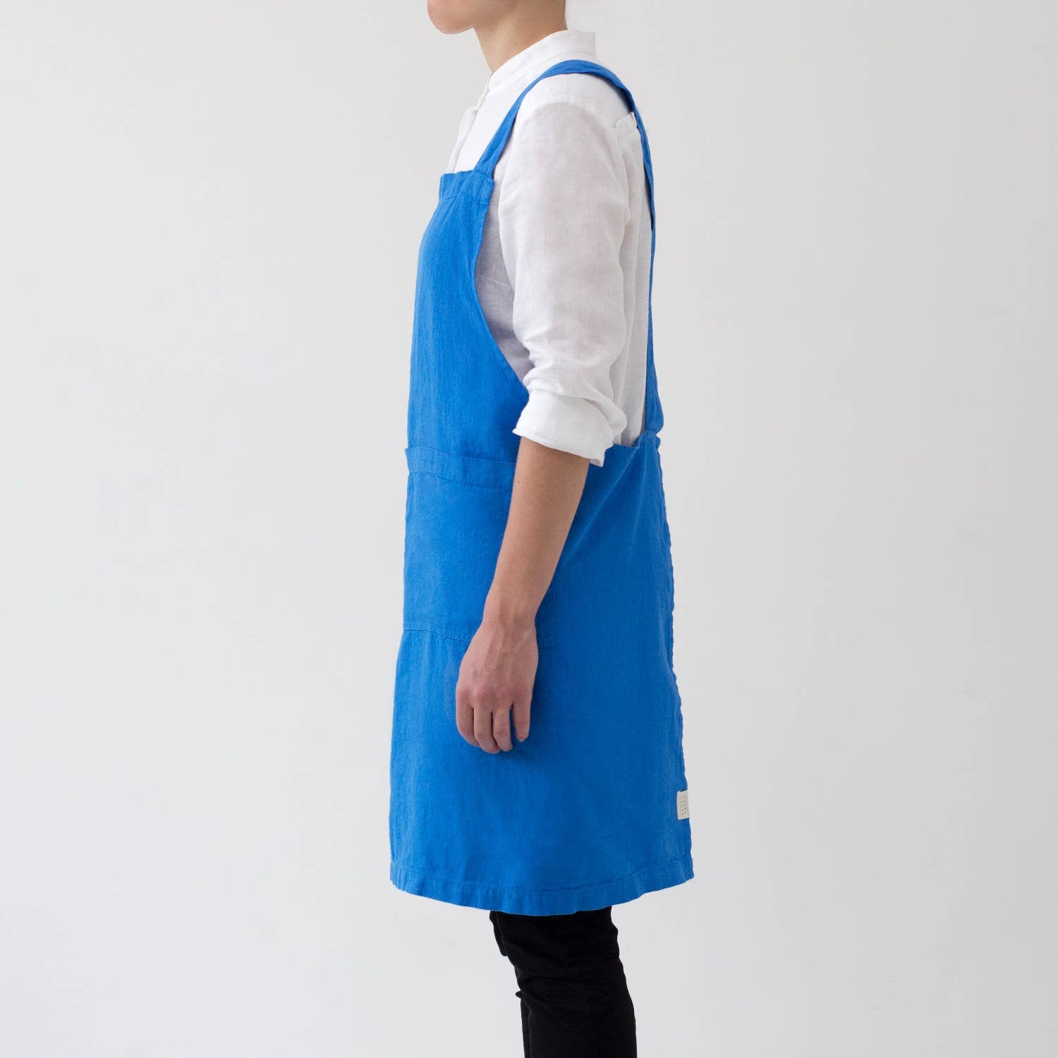 French Blue Linen Crossback Apron