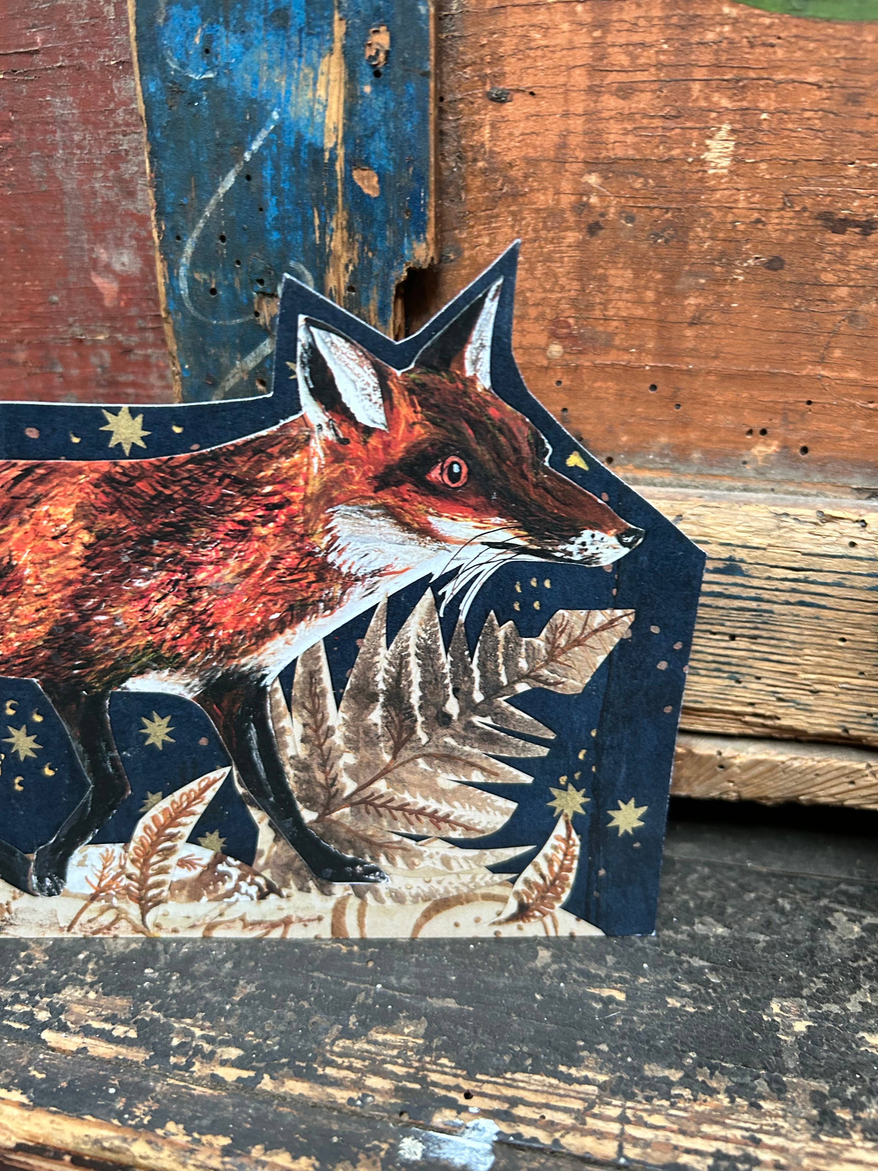 Night Fox die cut blank greeting card