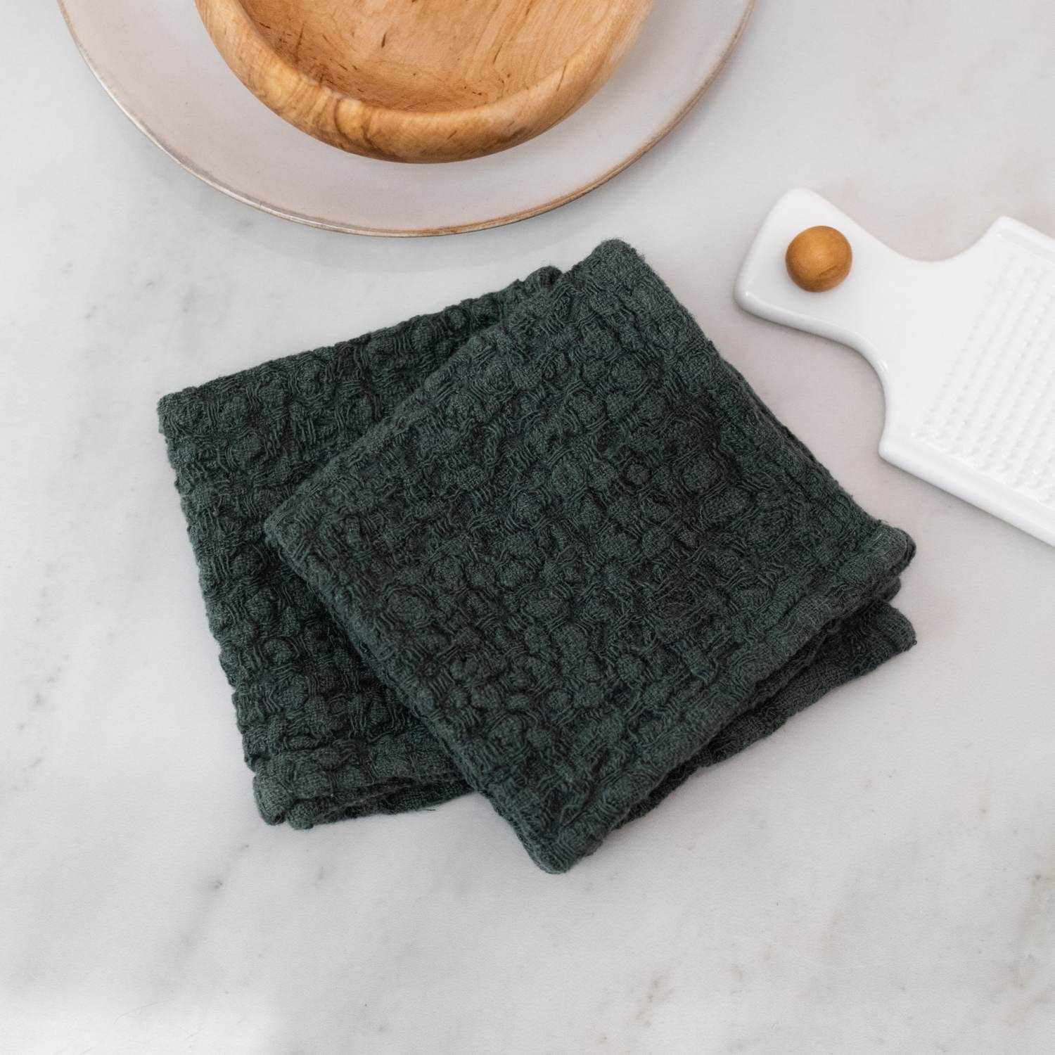 Forest Green Linen Dishcloth Set of 2