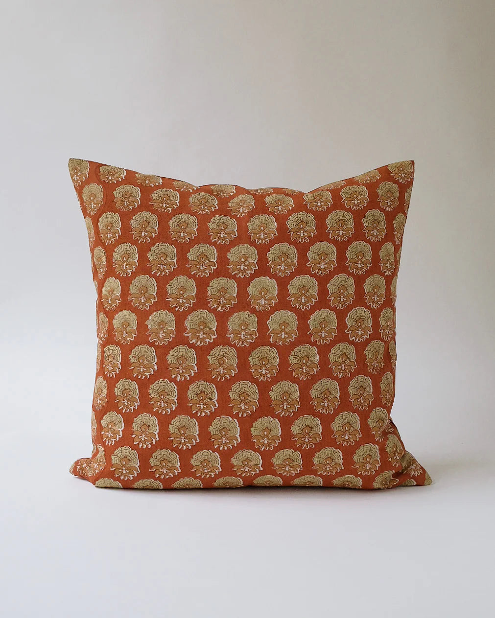 VEDA - HAND BLOCK-PRINTED LINEN PILLOWCASE (RUST) 22x22"