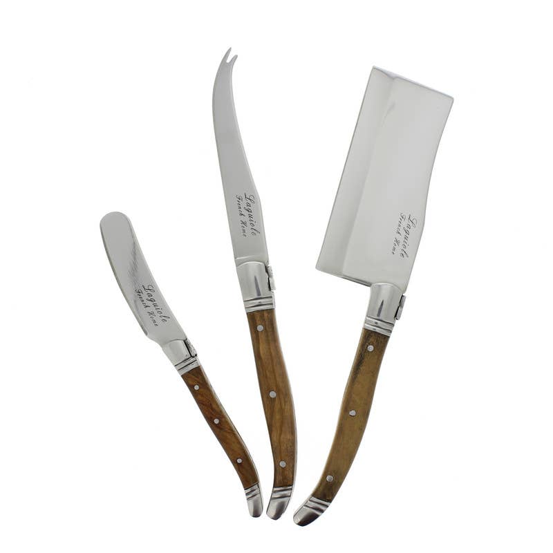 Laguiole Connoisseur Olive Wood Cheese Knife Set, 3pc