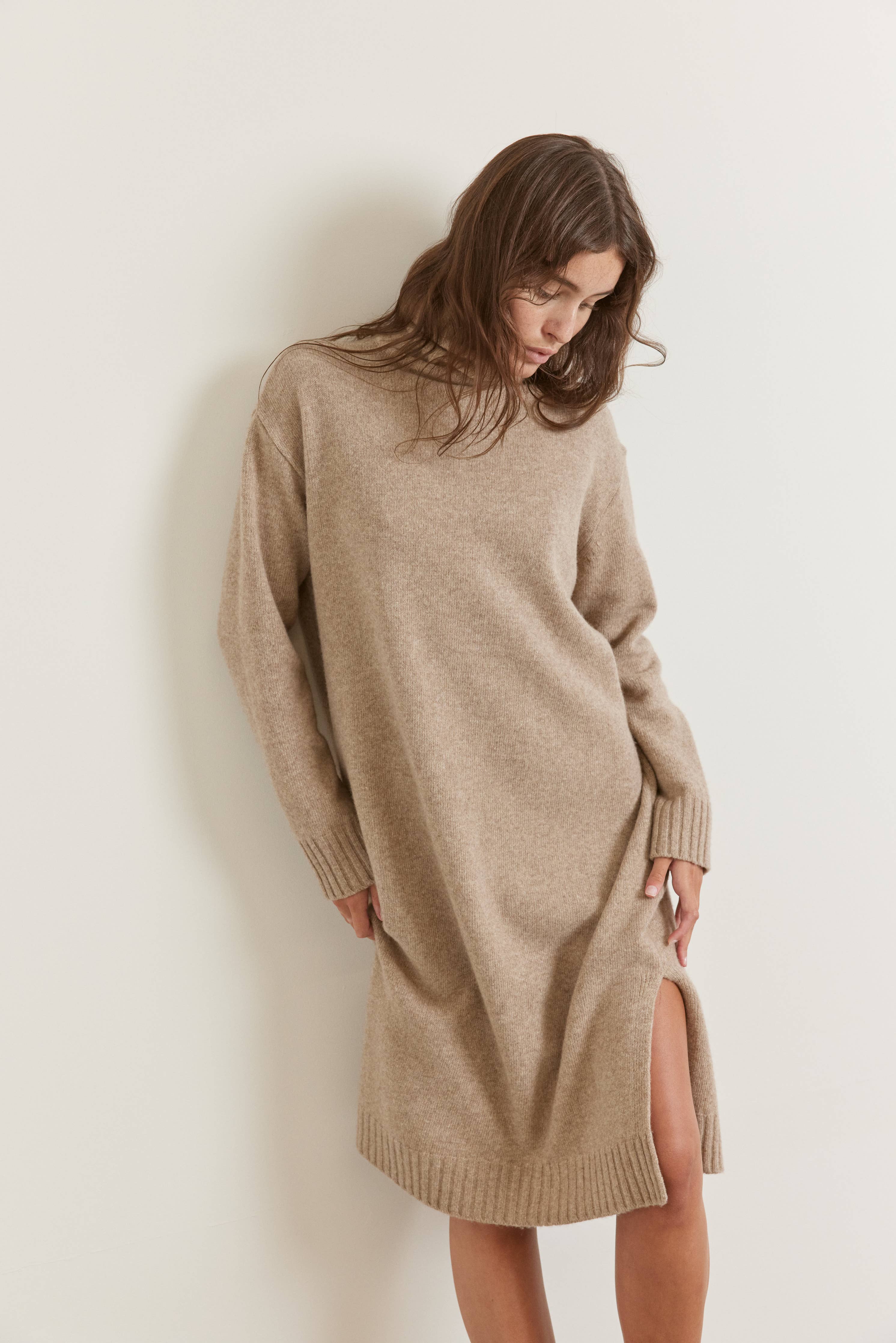 Wool turtleneck midi dress