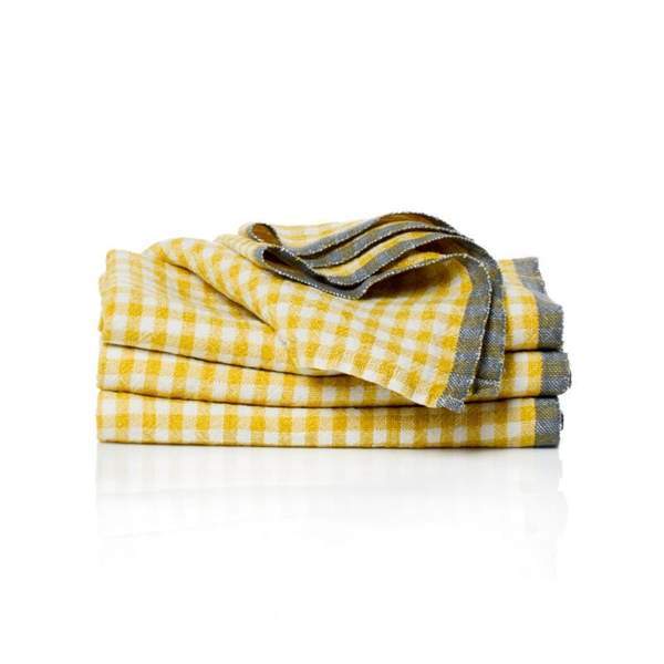 Two-Tone Gingham Dijon/Grey Napkins 20x20 - Set of 4