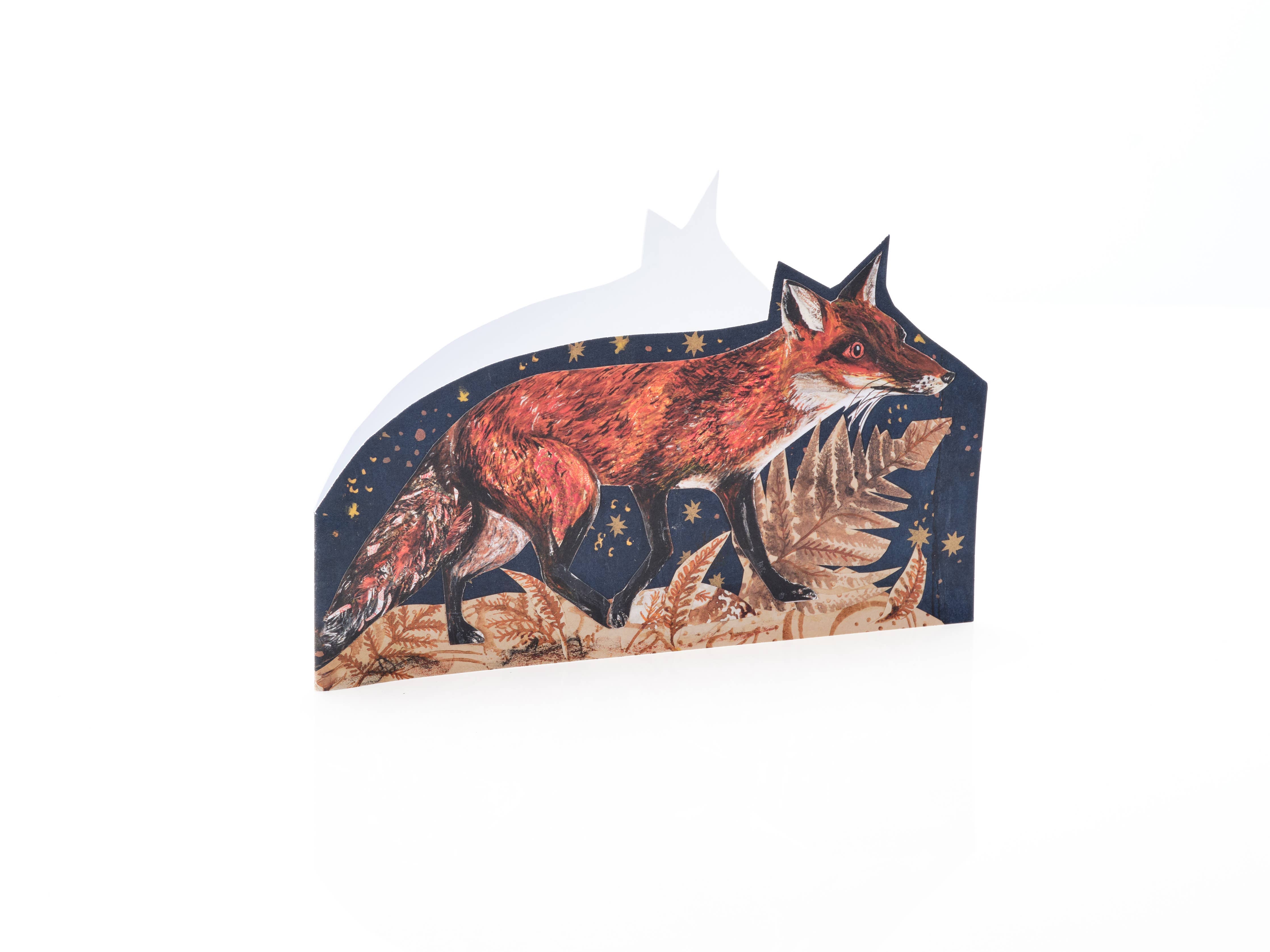 Night Fox die cut blank greeting card