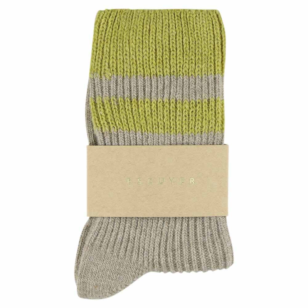 Women Cashmere Stripes Socks - Beige / Green