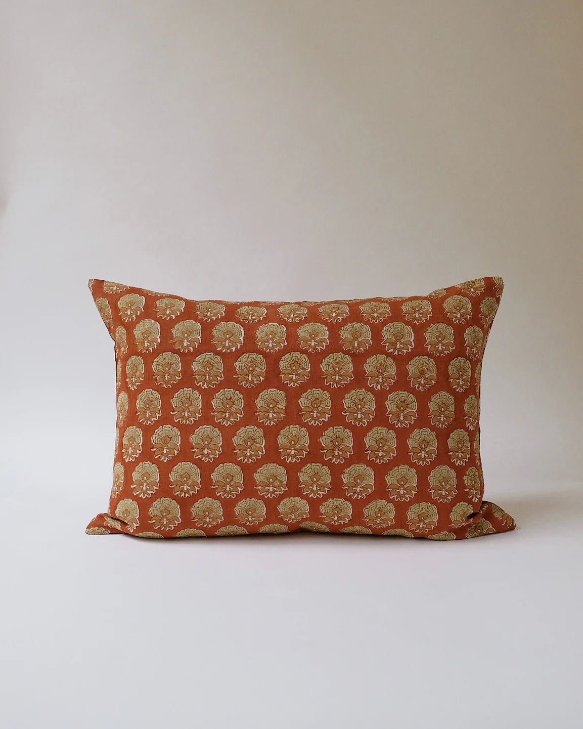 Veda, Hand Block-printed Linen Pillow, Rust 14x20"