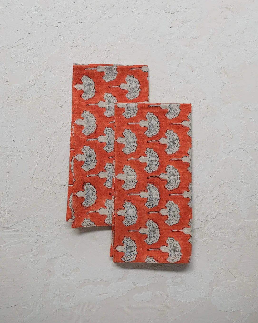 SEEMA - BLOCK-PRINTED TABLE NAPKINS - SET OF 4 (POPPY ORANGE)