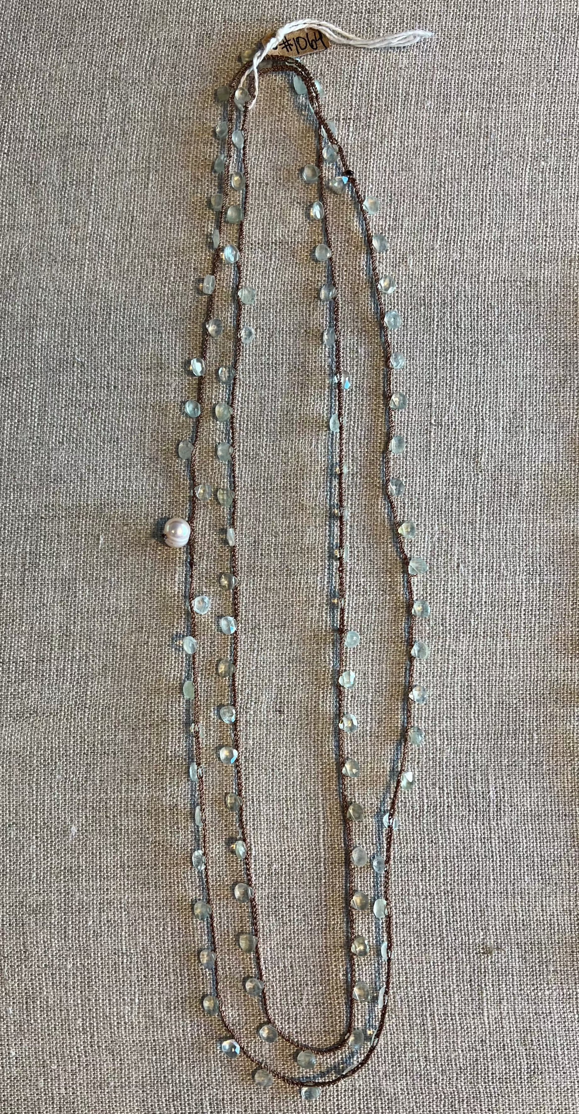 Prehnite & Pink Freshwater Pearl Necklace