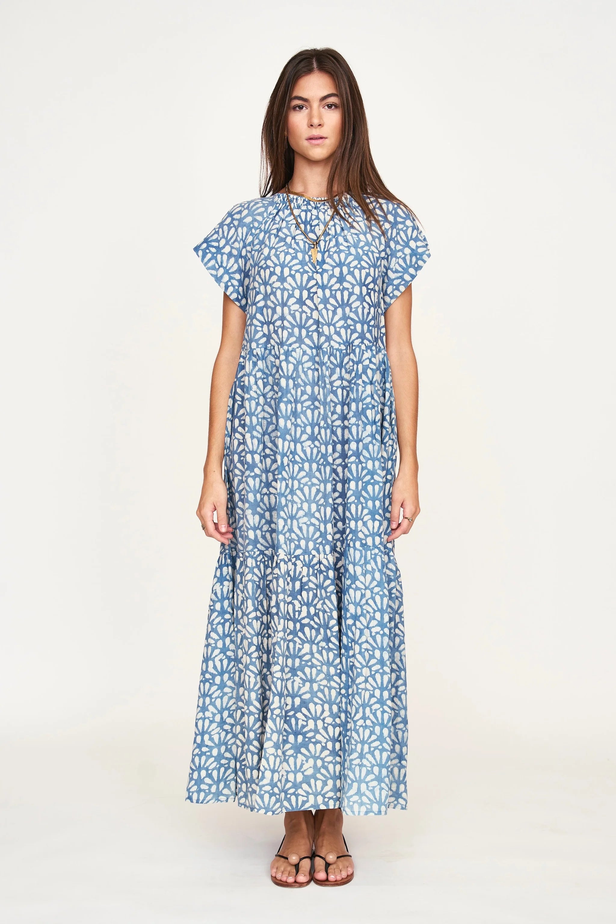 VIENNA MAXI DRESS IN TRELLIS IN INDIGO