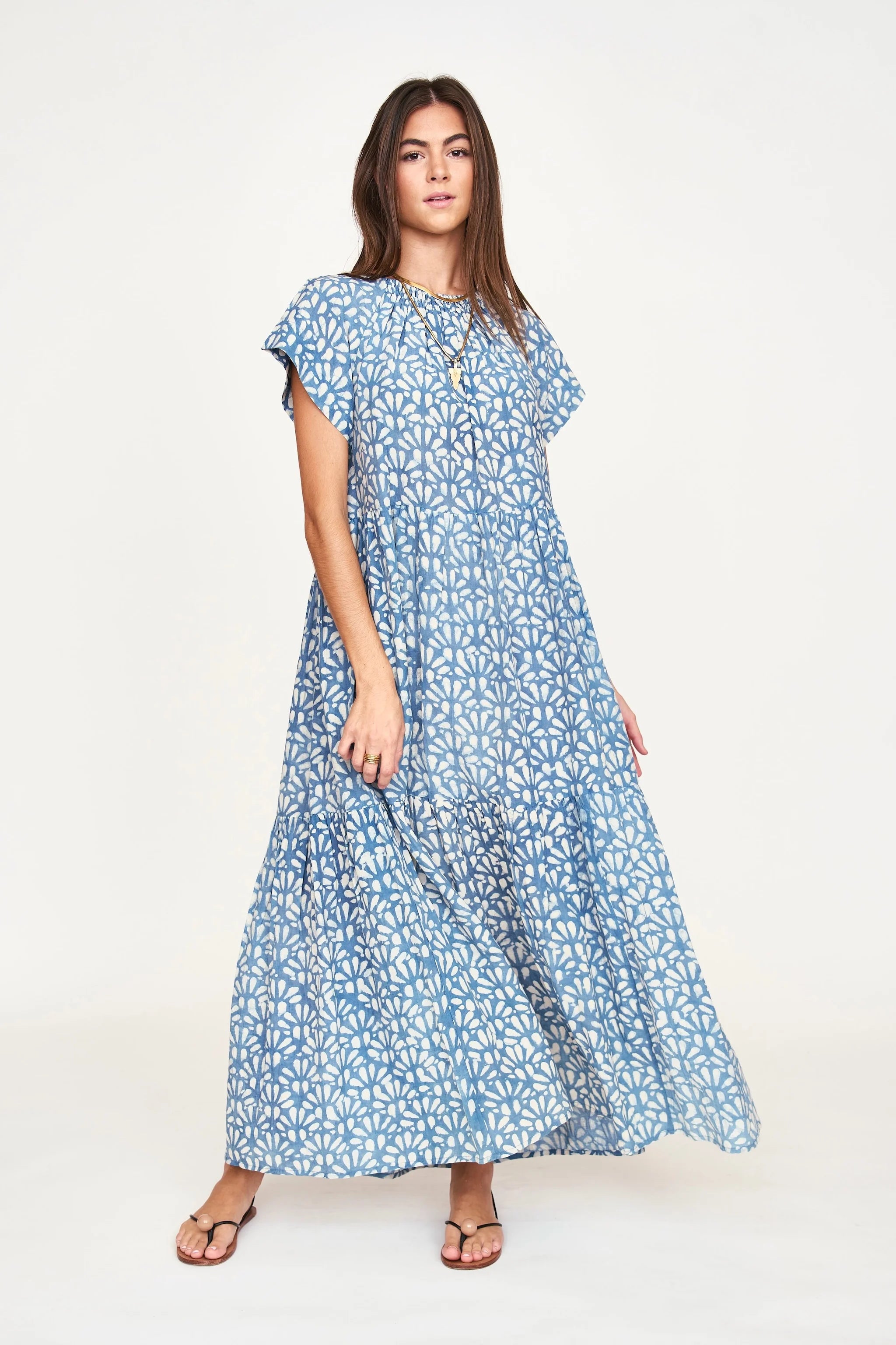 VIENNA MAXI DRESS IN TRELLIS IN INDIGO