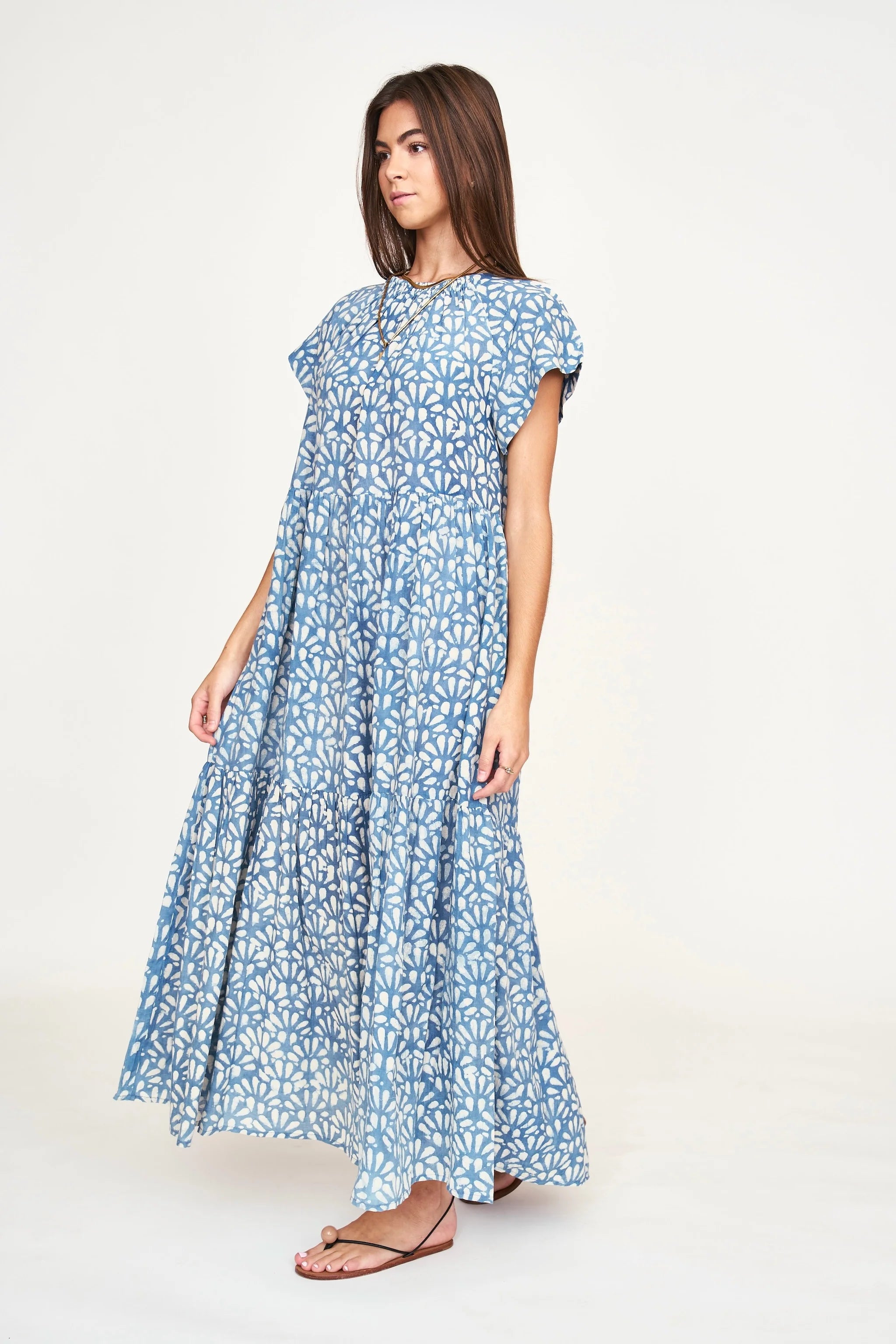 VIENNA MAXI DRESS IN TRELLIS IN INDIGO