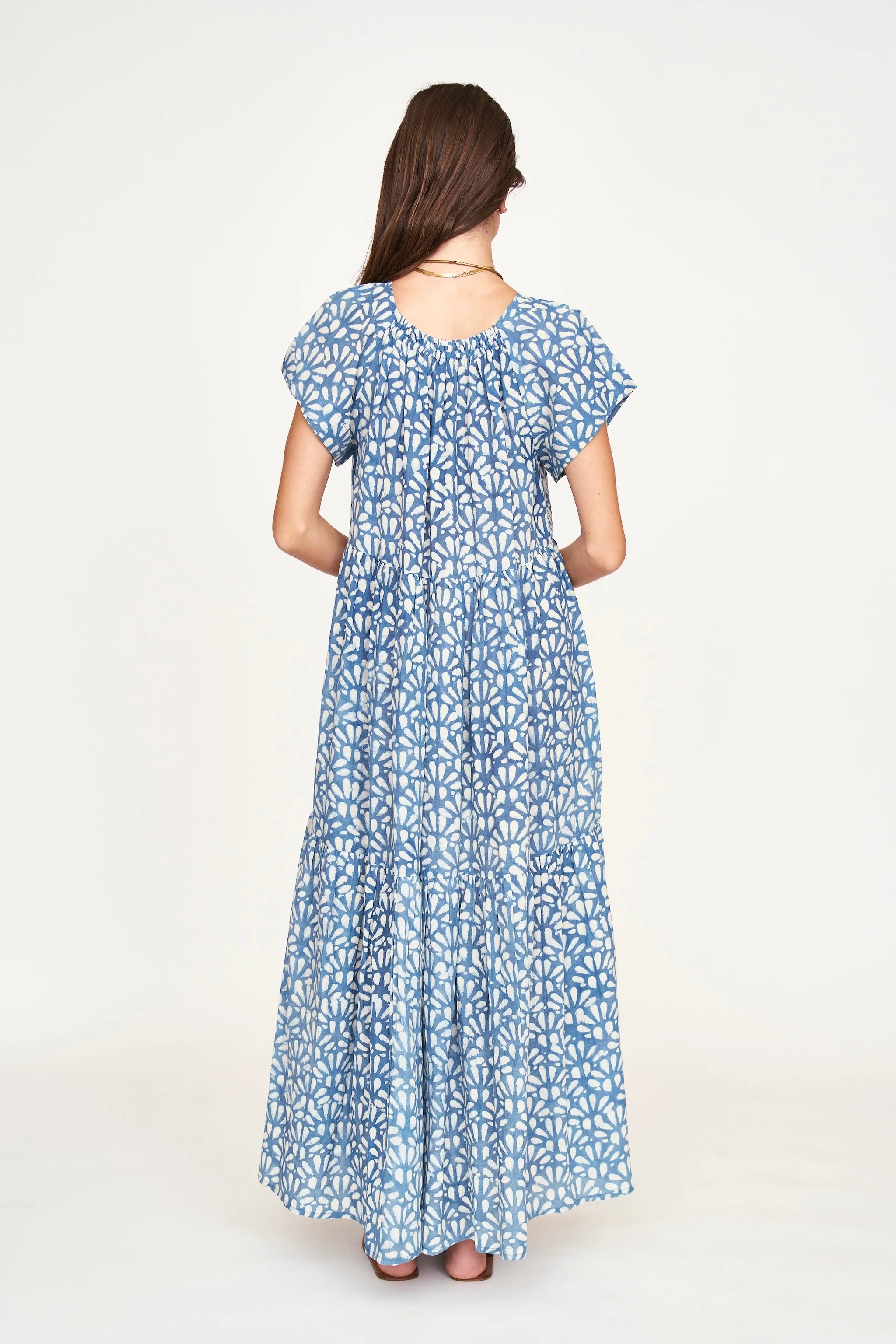 VIENNA MAXI DRESS IN TRELLIS IN INDIGO