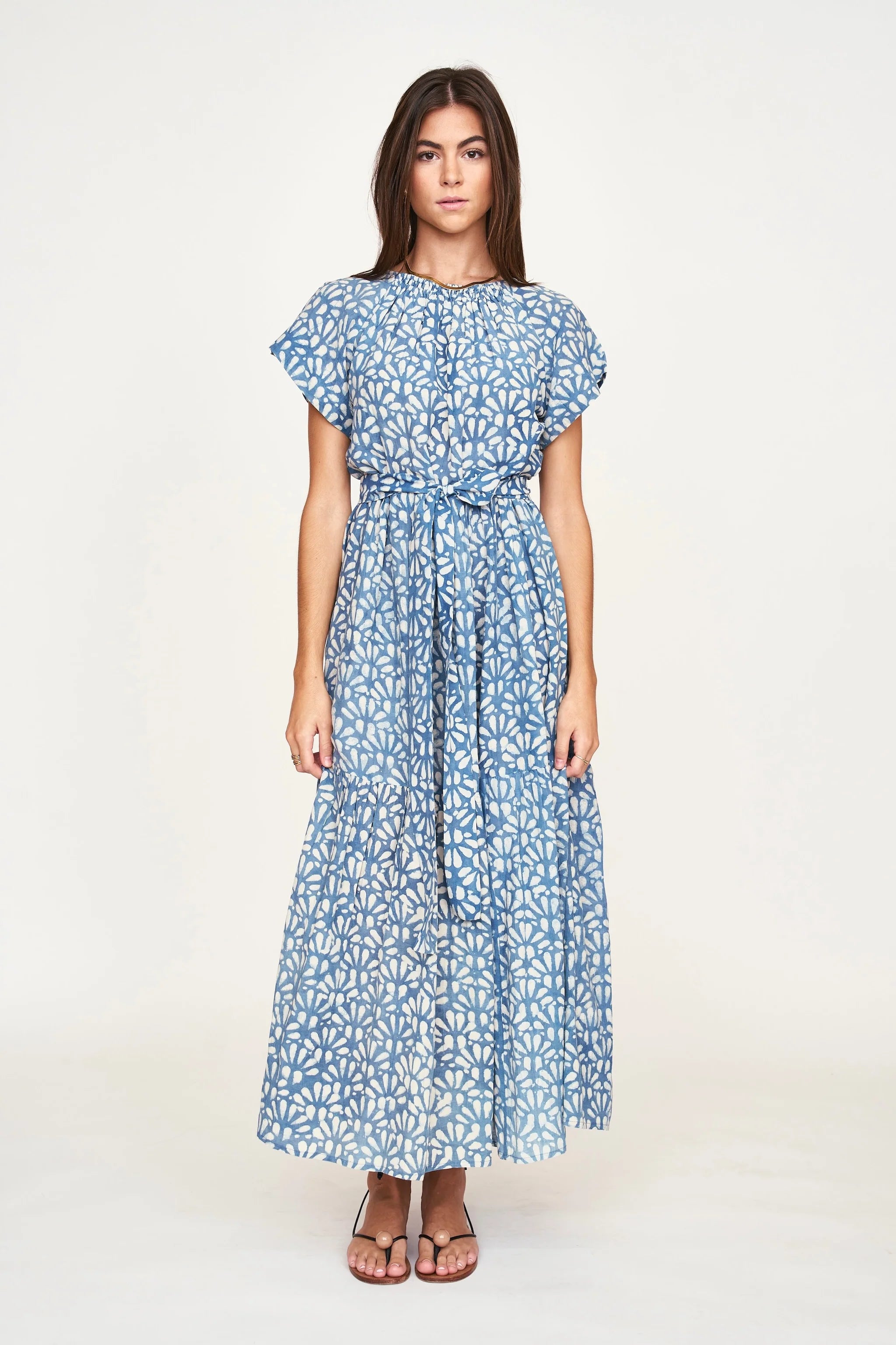 VIENNA MAXI DRESS IN TRELLIS IN INDIGO