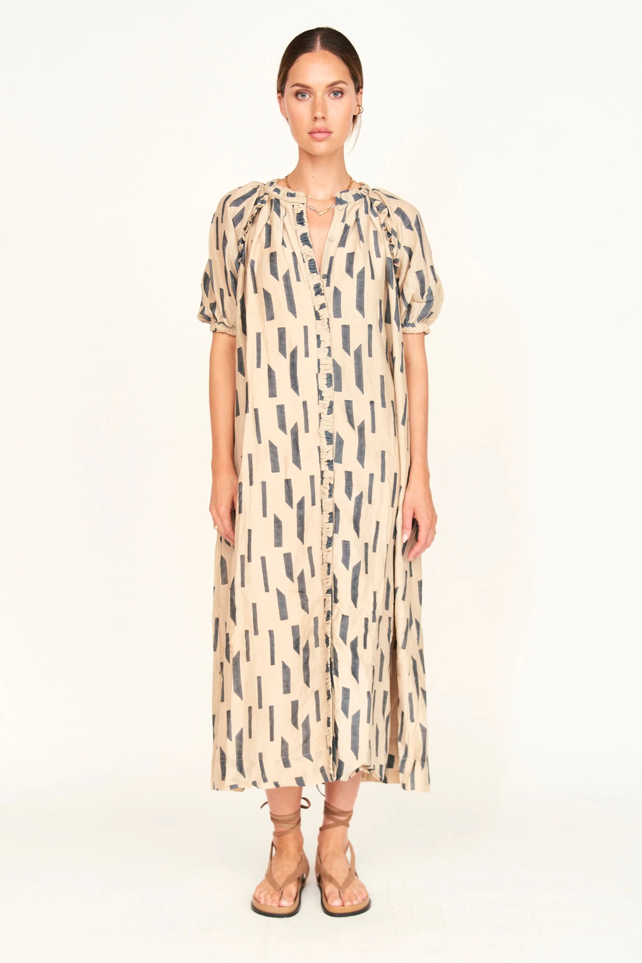 SOMERSET DRESS IN PARCHMENT RAINFALL