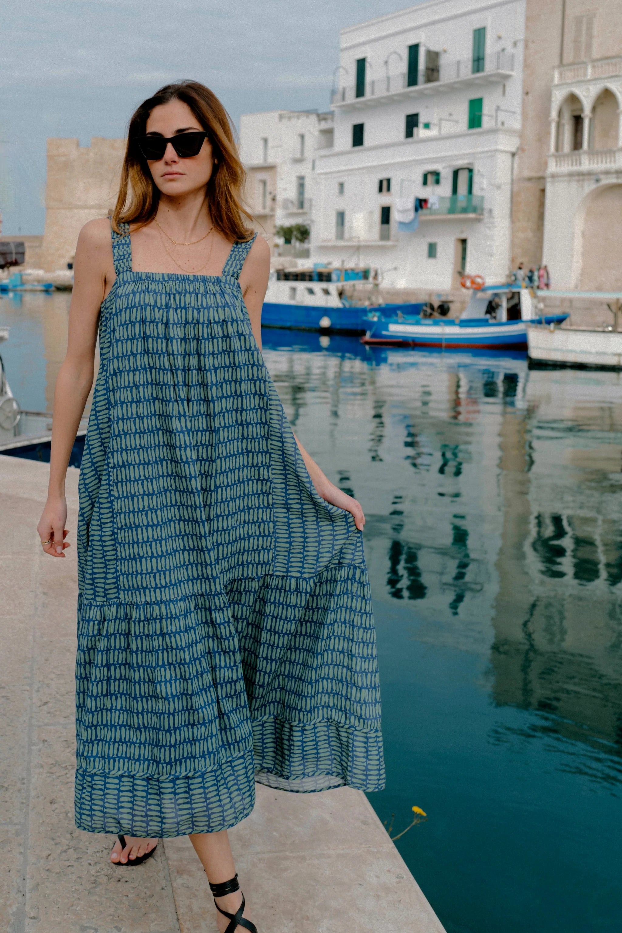 MONACO DRESS IN LAGOON MINNOW