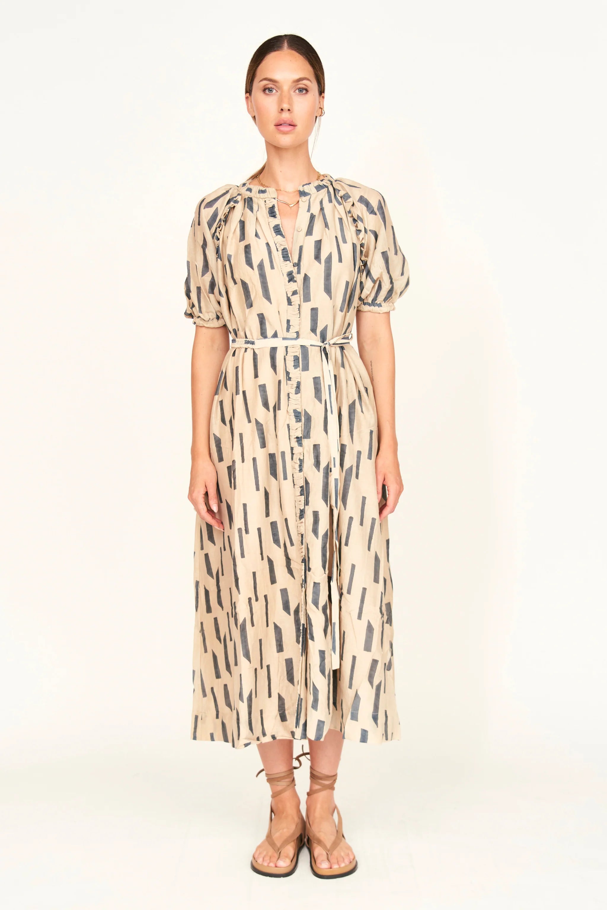 SOMERSET DRESS IN PARCHMENT RAINFALL