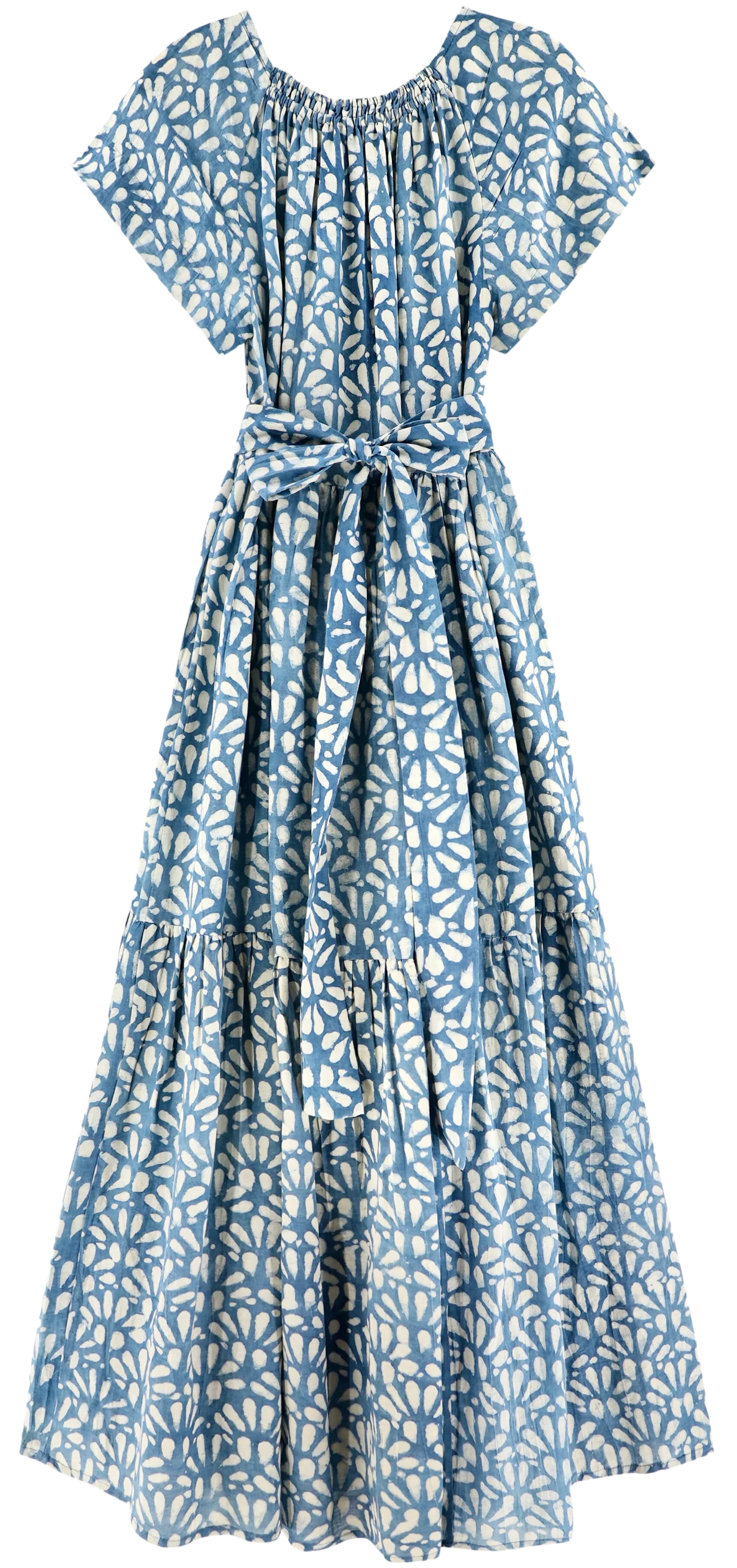 VIENNA MAXI DRESS IN TRELLIS IN INDIGO