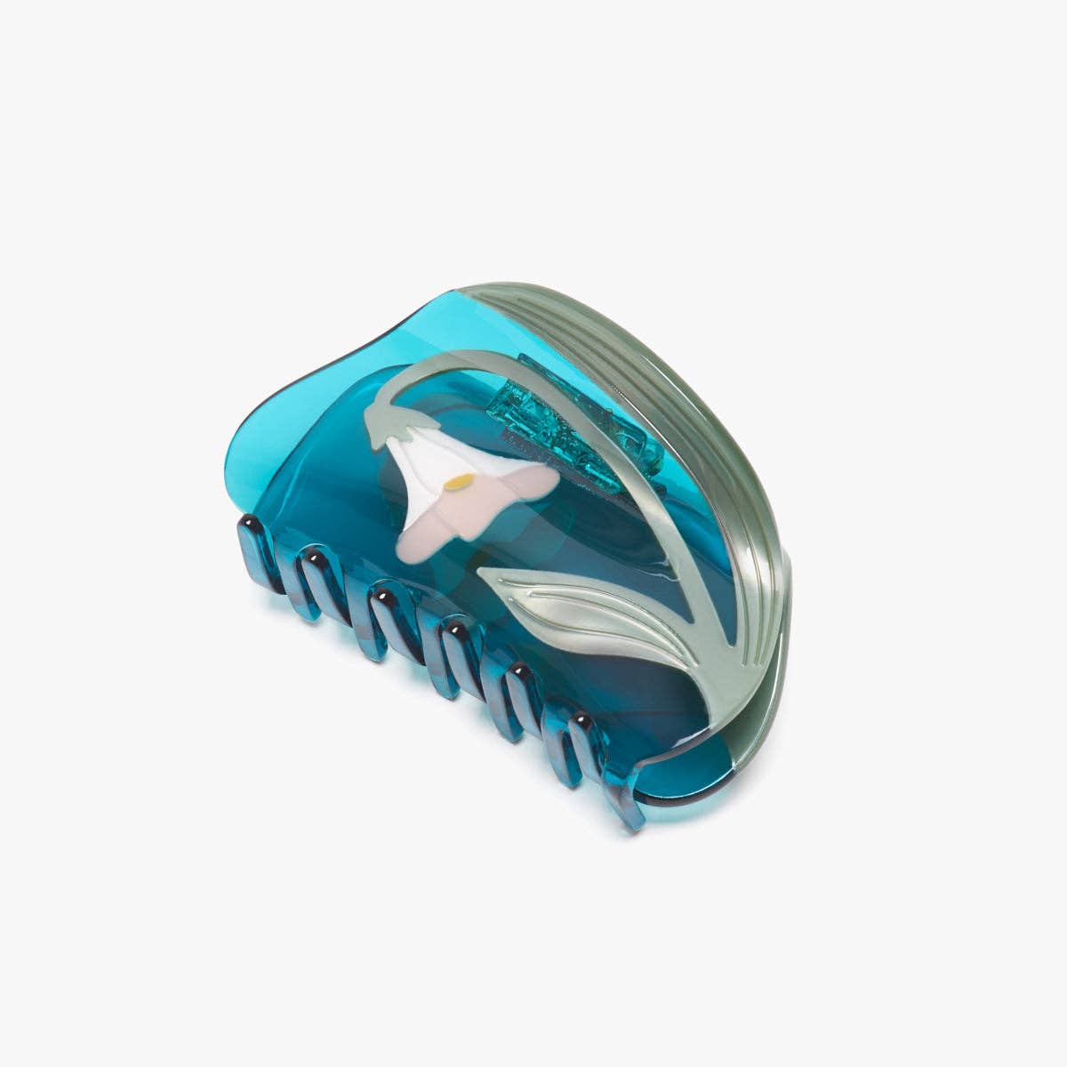 Alba White Vine Flower Teal Acetate Hair Claw Clip Accessory