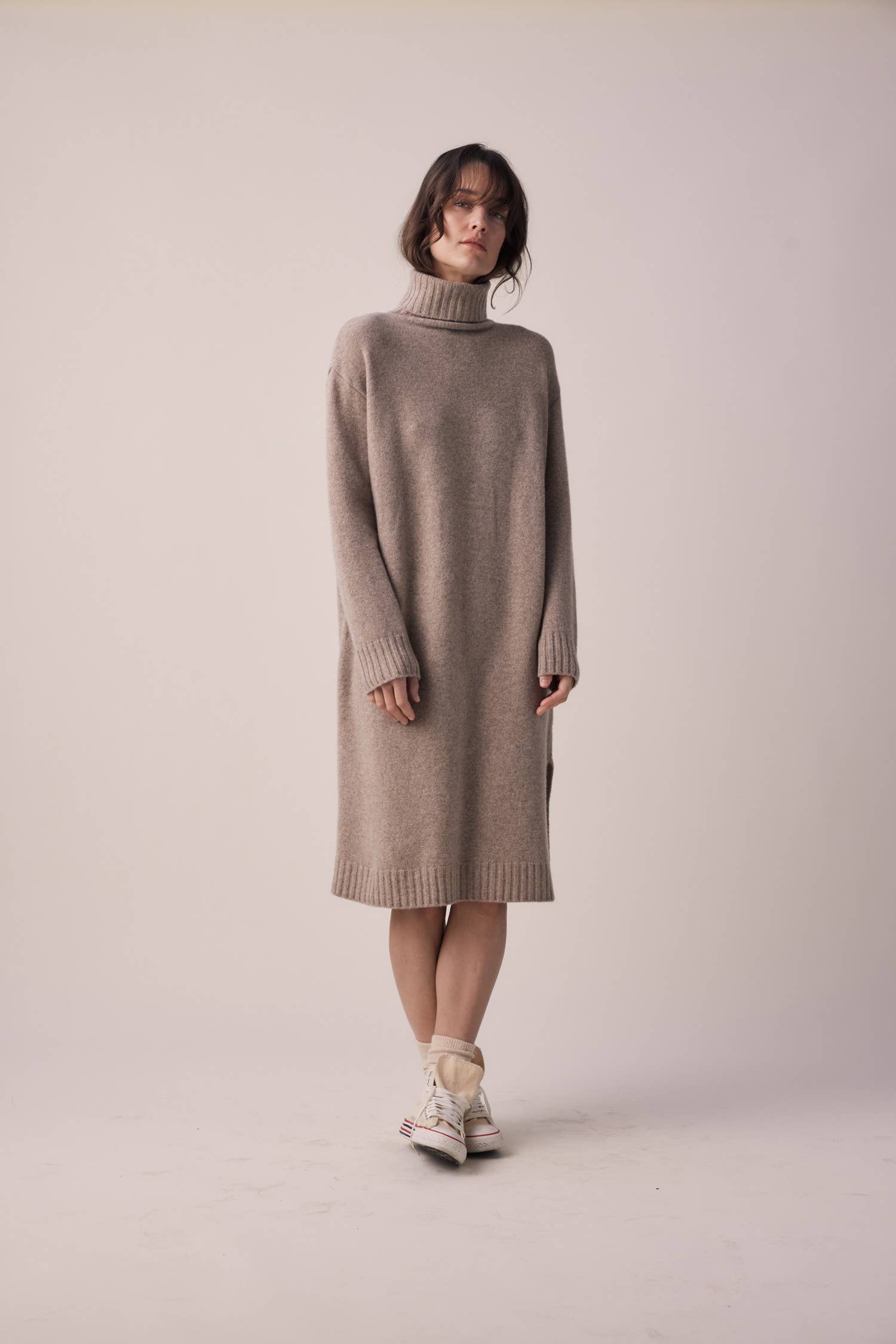 Wool turtleneck midi dress