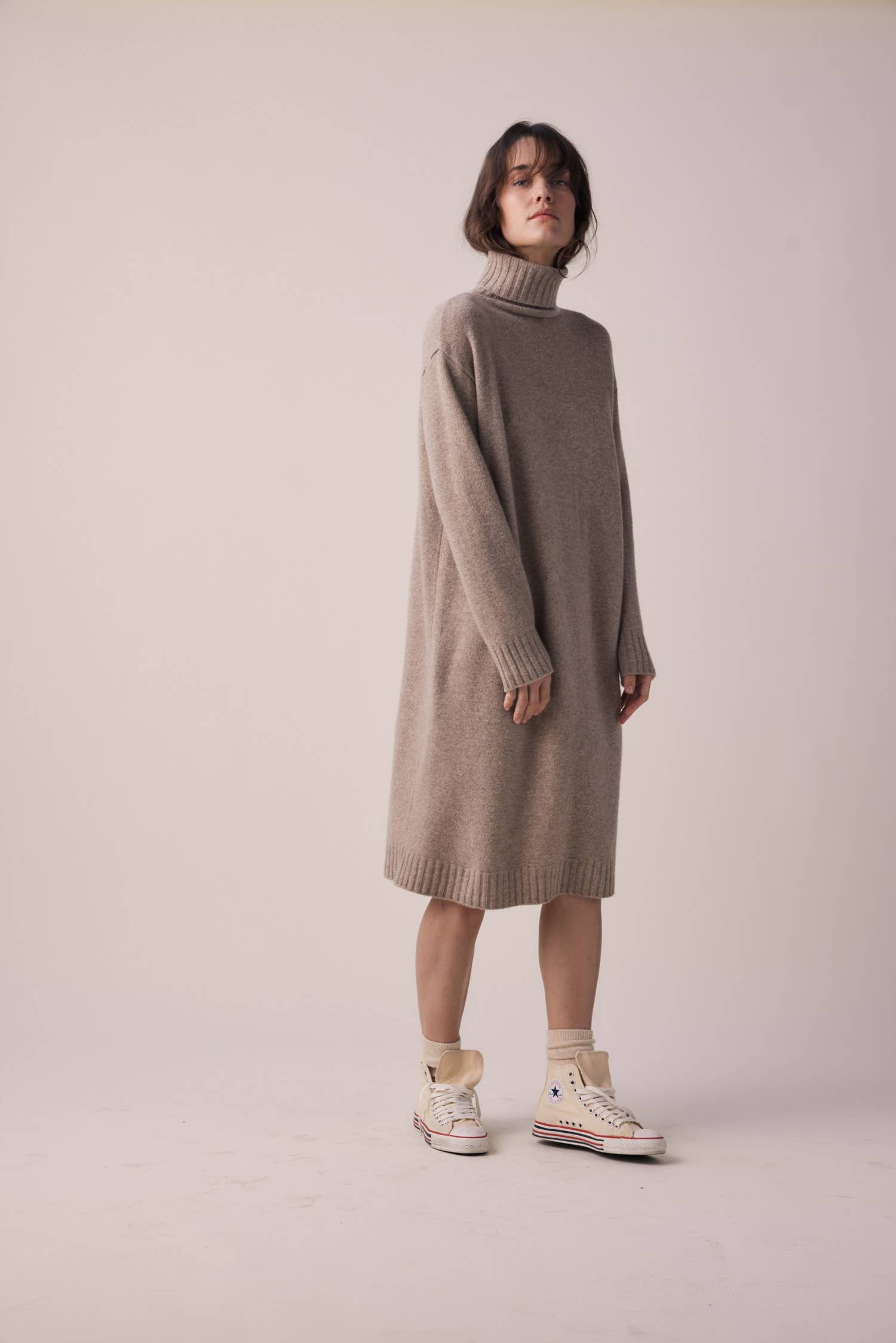 Wool turtleneck midi dress