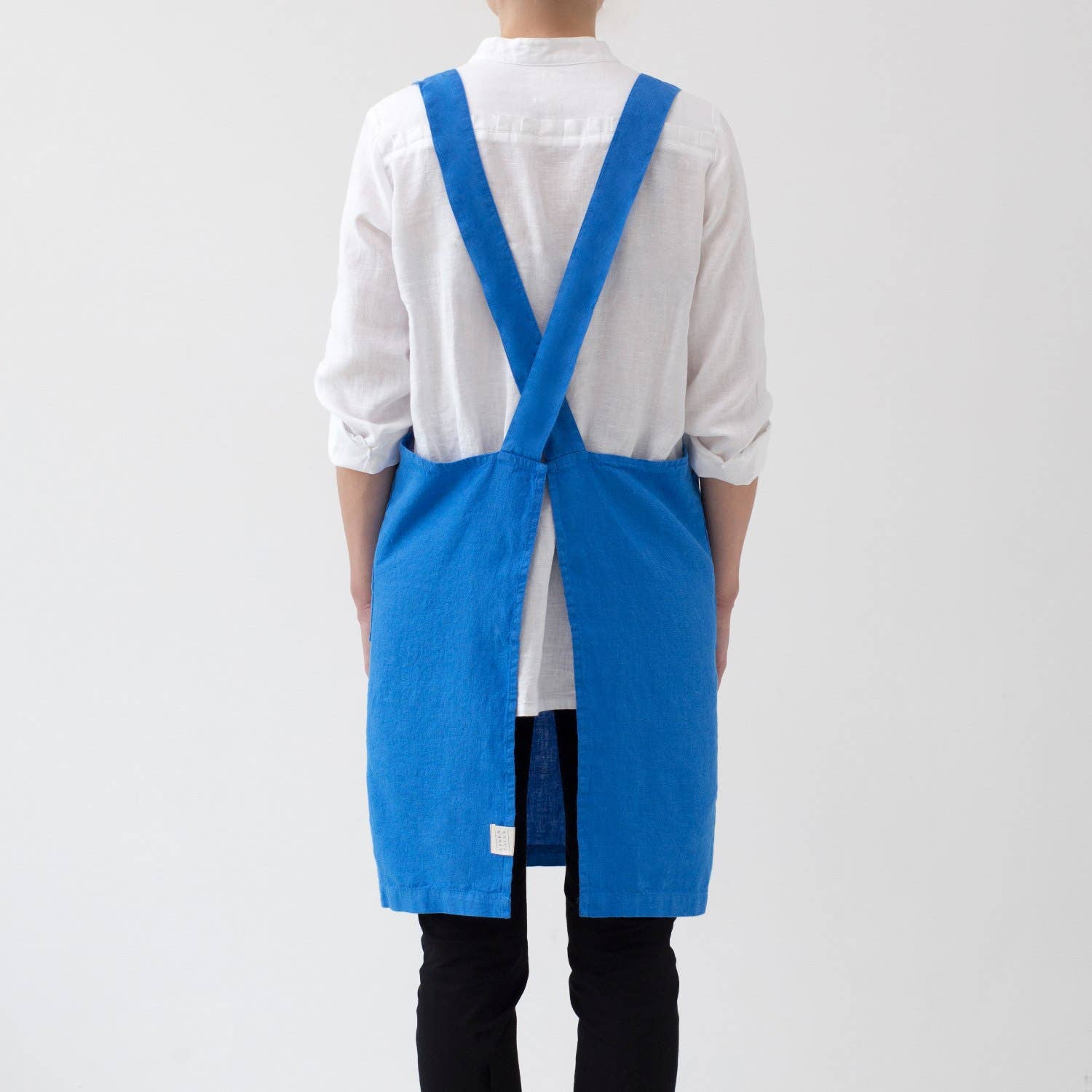 French Blue Linen Crossback Apron